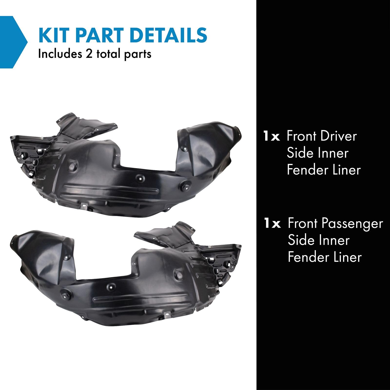 Trq Front Inner Fender Liner Set Compatible With 2019-2021 Honda Passport 2016-2022 Pilot 2017-2020 Ridgeline Ho1248162 Ho124916