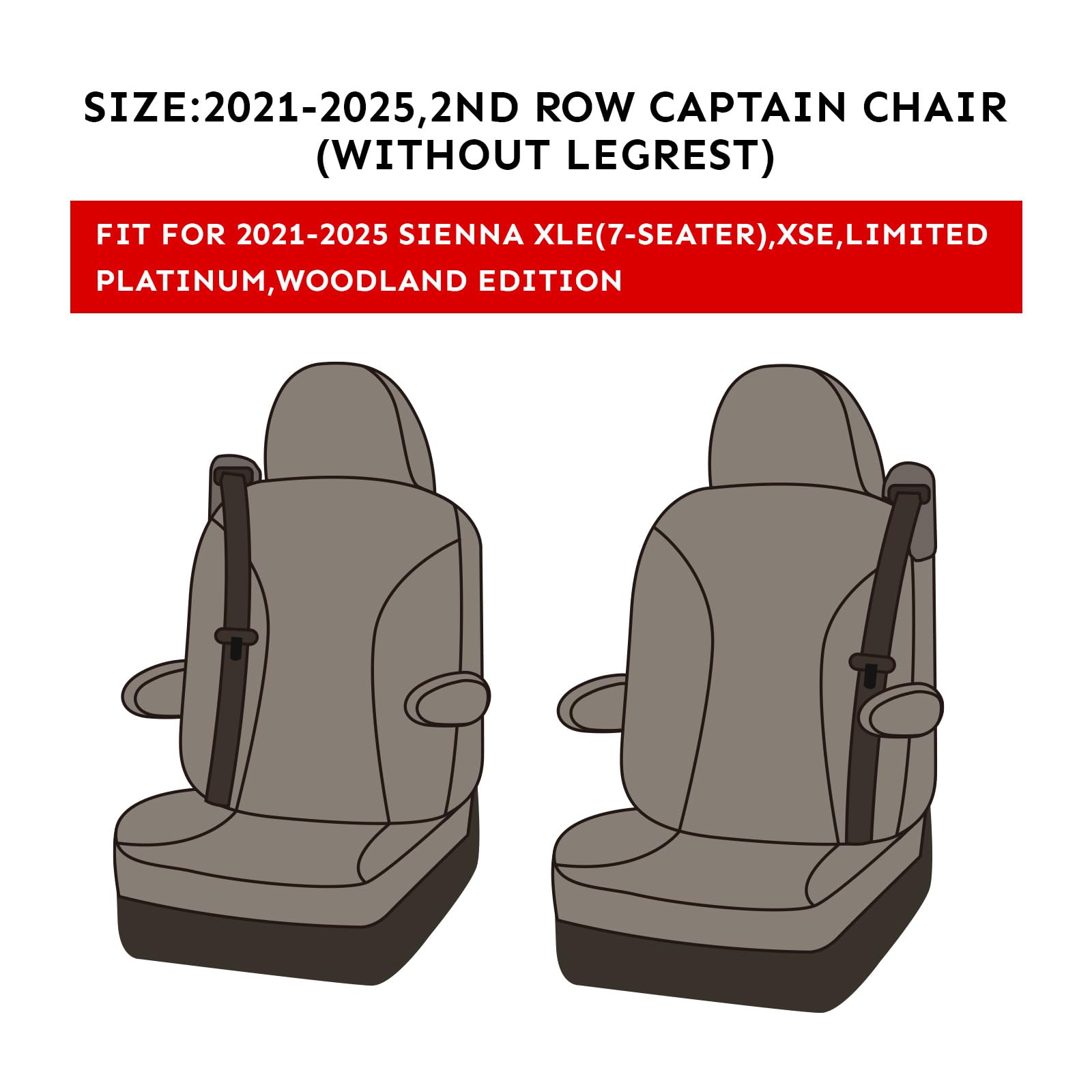 coverdream Sienna Seat Covers Custom Fit for 2021-2025 Toyota Sienna XSE,XLE(7-Seater),Limited,Platinum,2nd Row Without Leg Rest