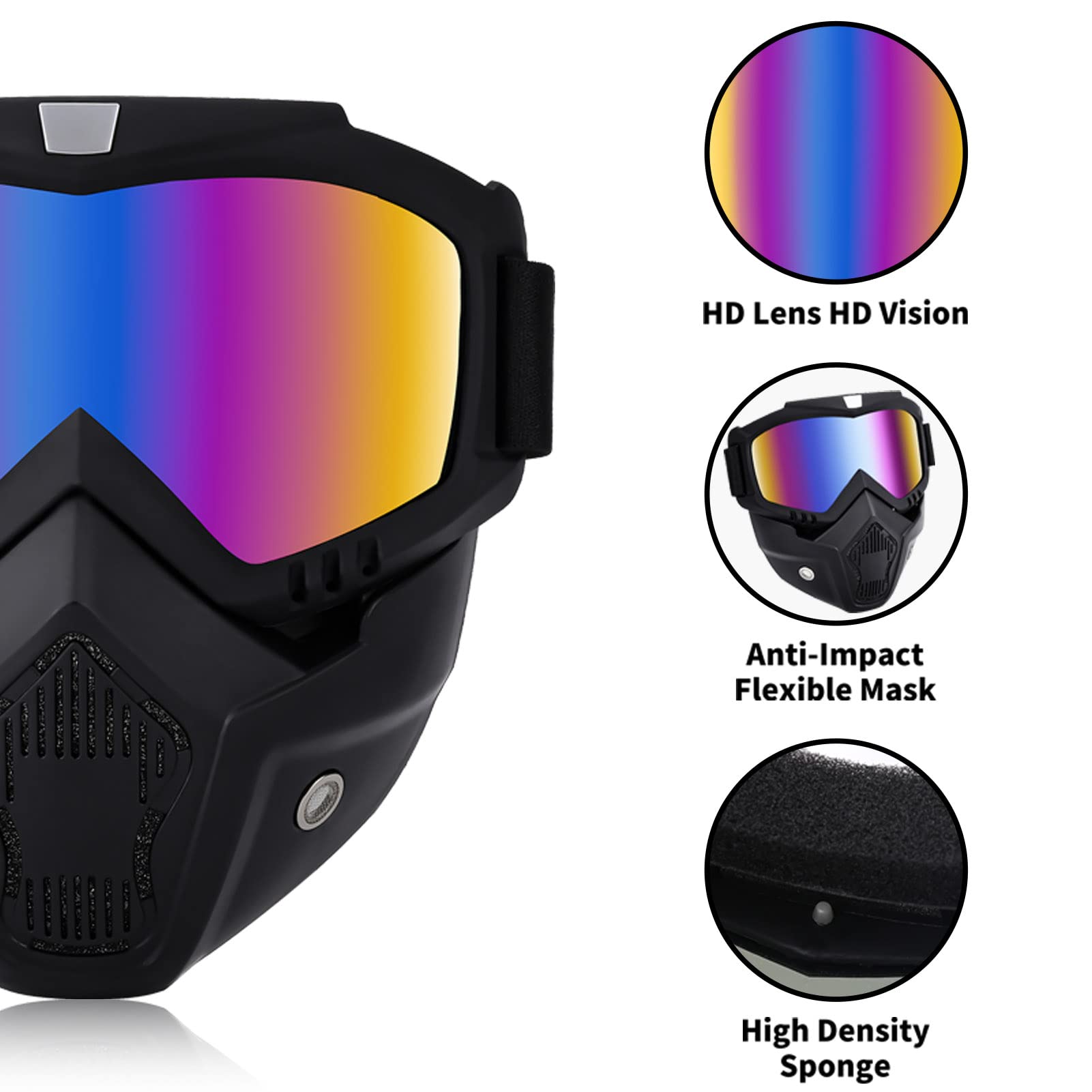 Shuoliyan 2 Pieces Motorcycle Goggles - Dirt Bike Goggles With Removable Face Shield, Motocross Goggles Paintball, And Airsoft Mask For Men, Women, Youth(Color + Gray)