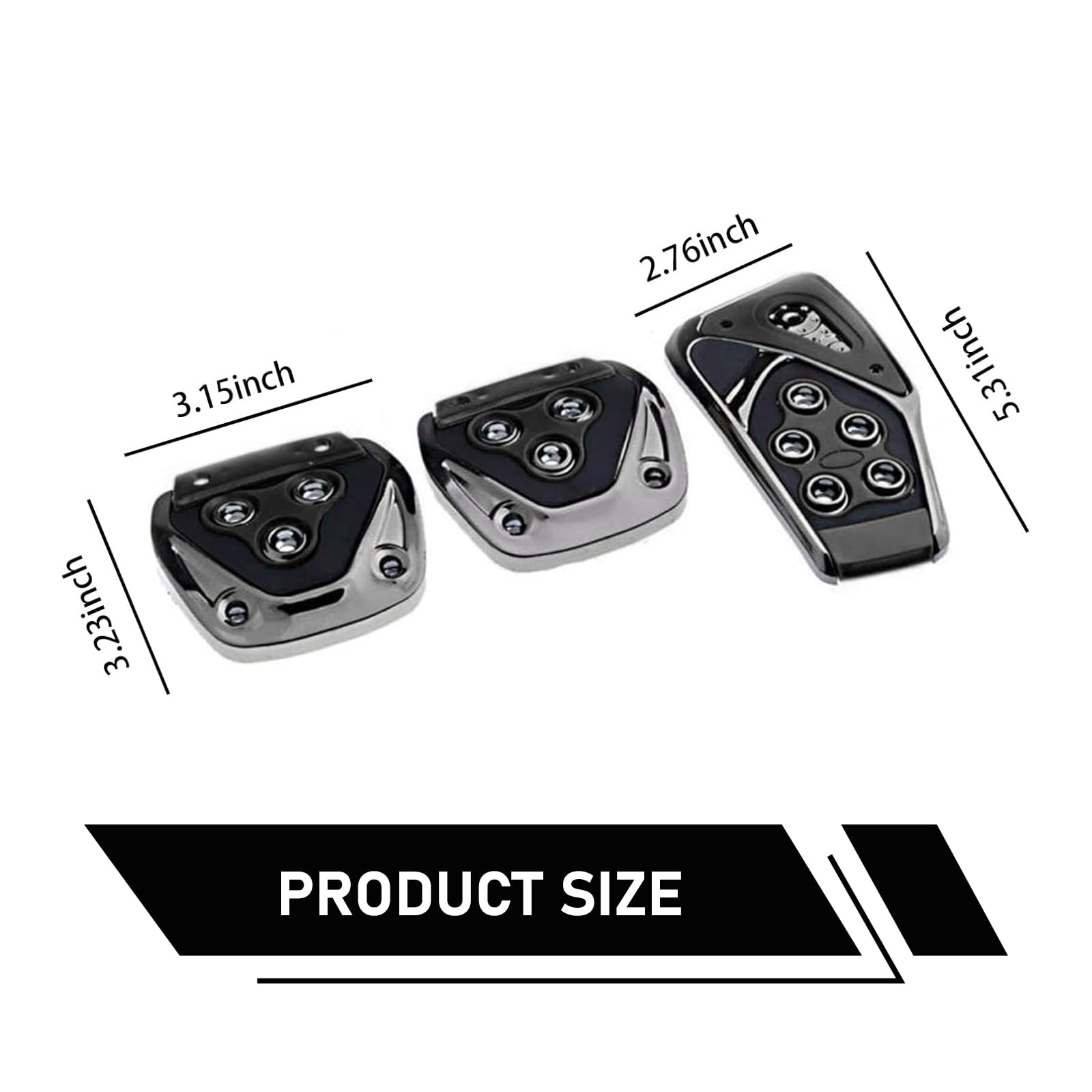 Fluher Pack-3 Car Pedal Set, Accelerator Clutch Brake Modified Pedal, Sports Racing Decorative Punch-Free Pedal, Universal for M