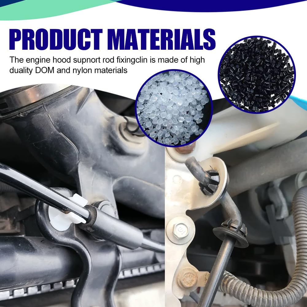 3PCS Hood Prop Rod Holder, Car Hood Holder, Black White Hood Rod Grommet Clips, 91503-SS0-003 91604-SD2-013 Car Engine Hood Stay