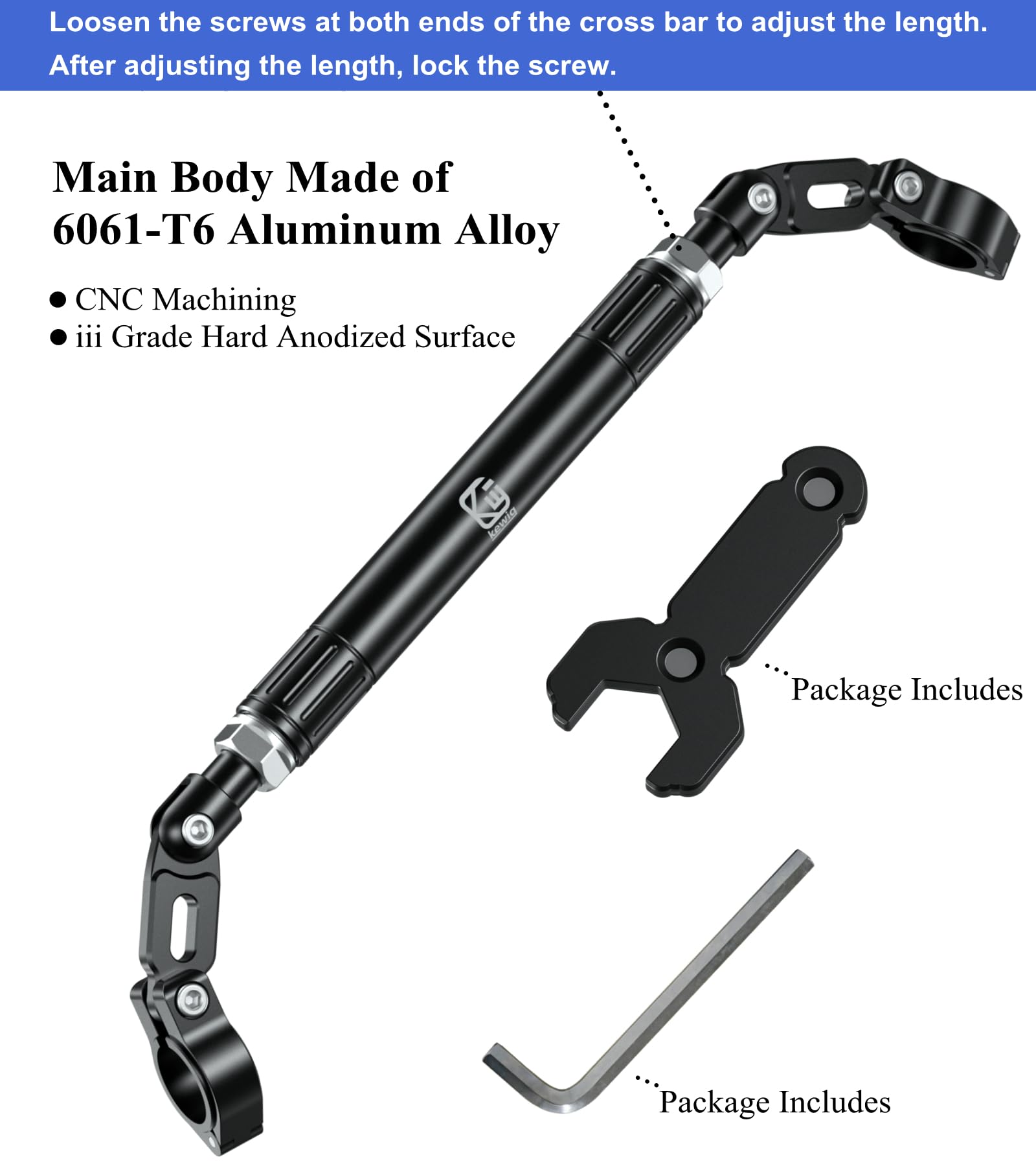 Brcovan Motorcycle Cross Bar, Aluminum Alloy, Length Adjustable, Motorcycle Handlebar Extender Extension, Motorcycle Balance Bar