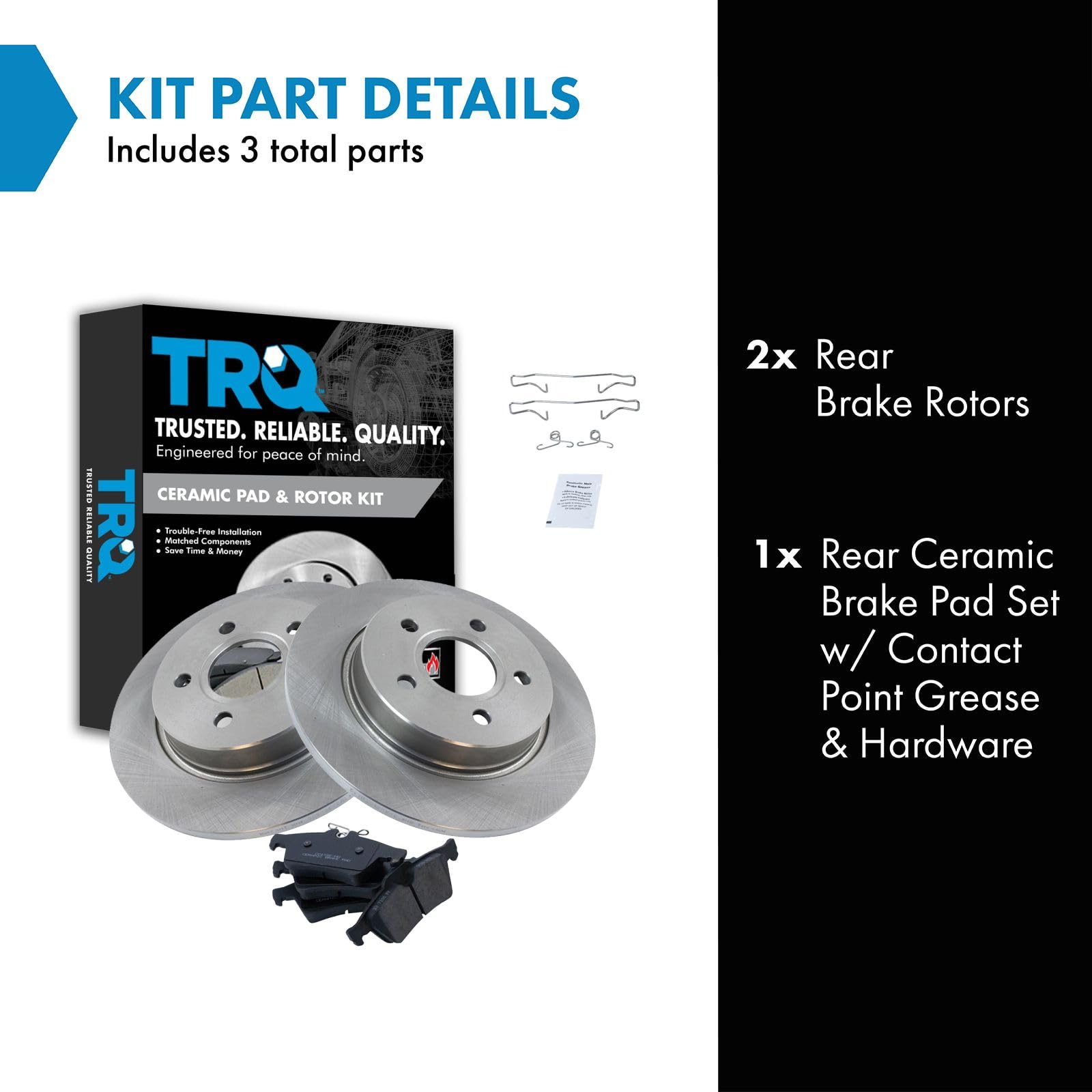 TRQ Rear Brake Pad & Rotor Kit Brake Pads Brake Rotor Ceramic Compatible with 2012-2018 Ford Focus