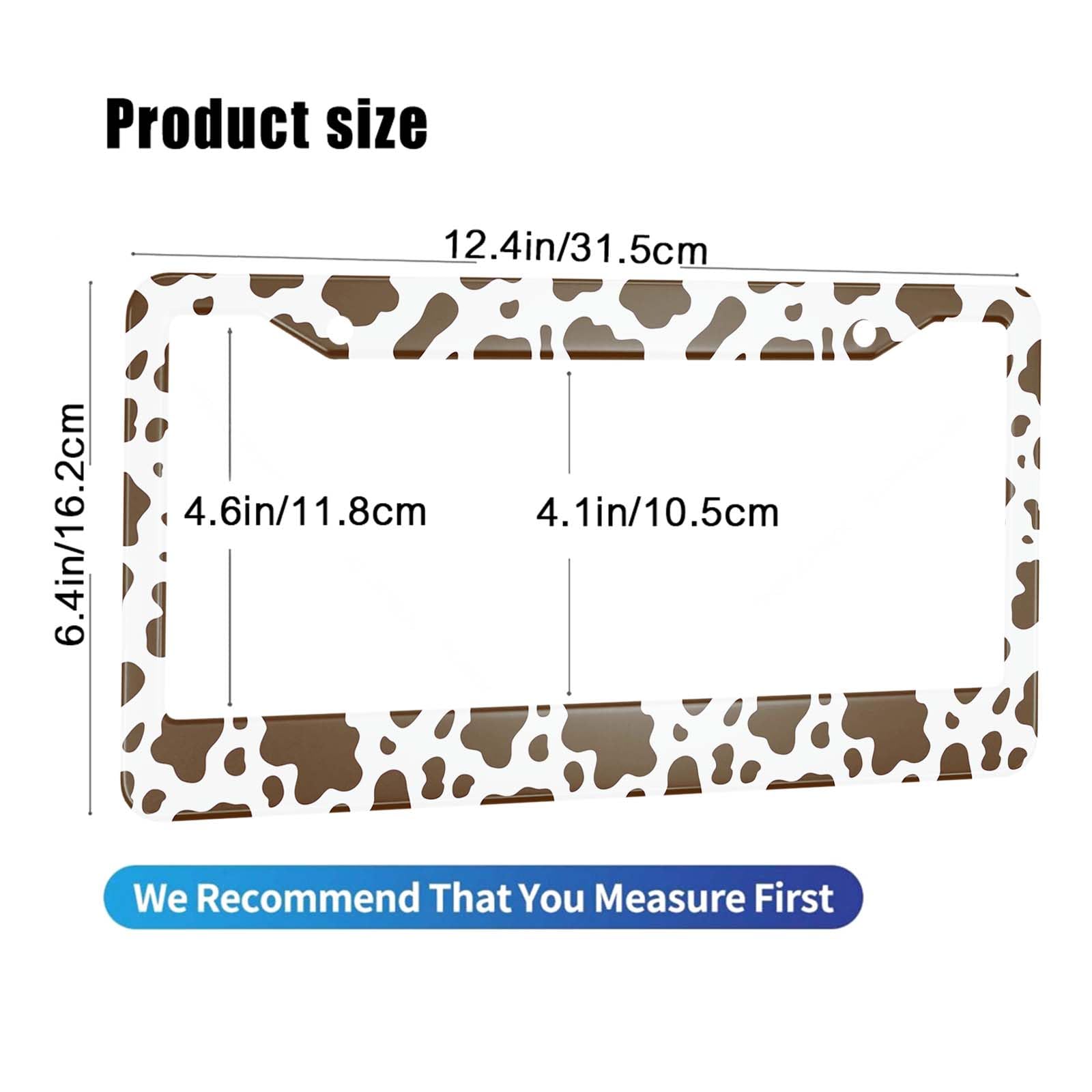 HOSNYE Brown Cow Fur Print License Plate Frame 2 Pcs Metal Cute Licenses Plates Frames Licenses Plate Covers Car Tag Frame for W