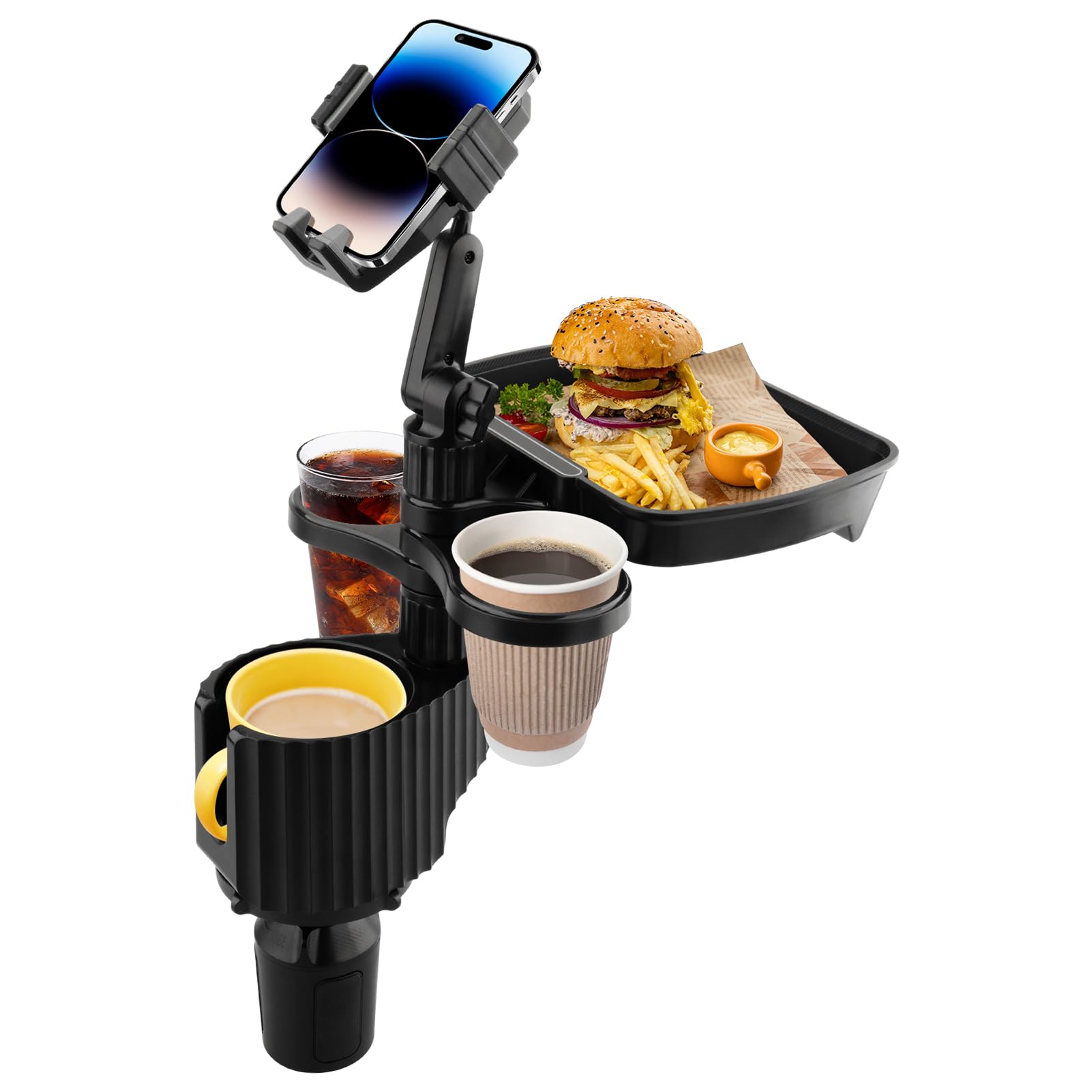 Bvdfgk Car Cup Holder Tray - Adjustable Car Cup Holder Phone Mount With Food Tray 5 In 1 Swivel Expander For All Purpose, Automo