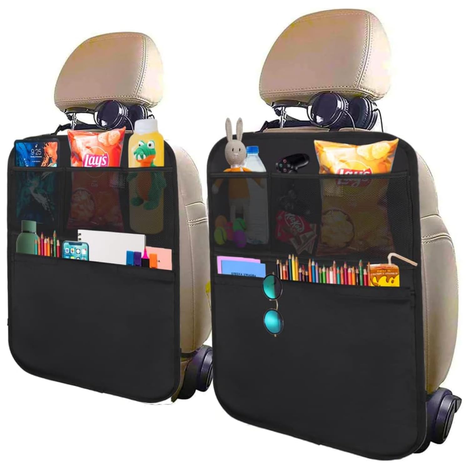 Enovoe Kick Mats Back Seat Protectors For Vehicles - 2-Pack Car Seat Back Cover With Multi-Pocket Storage Organizer - Durable Ba