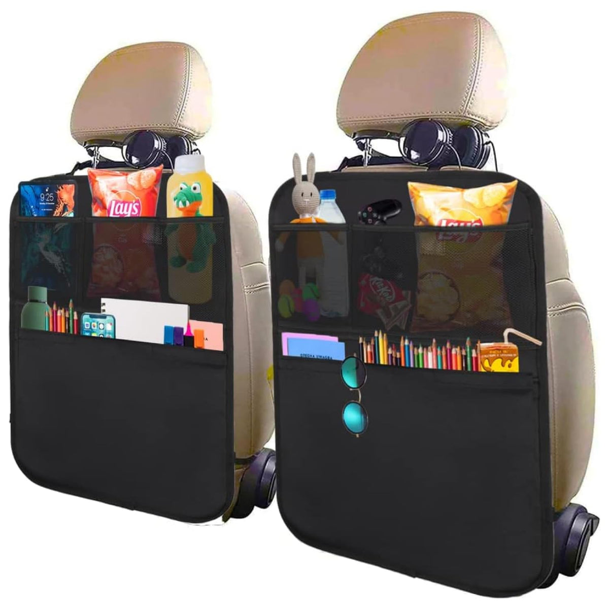 Enovoe Kick Mats Back Seat Protectors For Vehicles - 2-Pack Car Seat Back Cover With Multi-Pocket Storage Organizer - Durable Ba