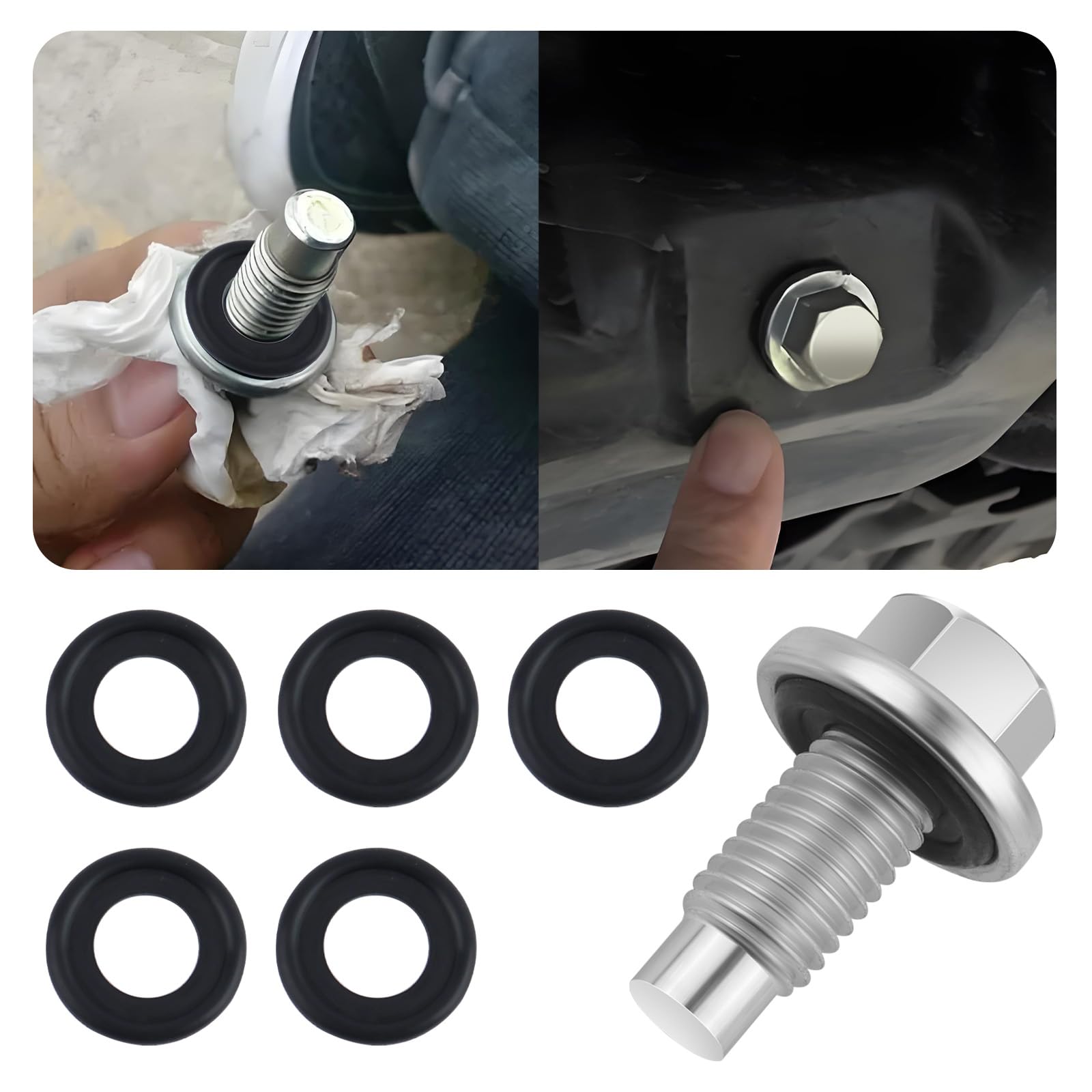 M12*1.75 Oil Drain Plug with 5PCS Oil Drain Plug Gasket OEM#EJ7Z-6730-A,Iron Zinc-Coated Oil Pan Drain Plug Compatible with GMC 