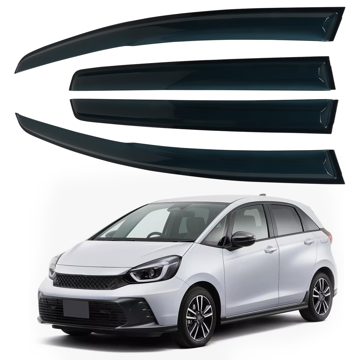 4PCS Rain Guards Window Visors Fits for Honda FIT (Jazz) 4-Door 2015-2020, Front & Rear Wind Deflector, Outside Mount Vent Shade