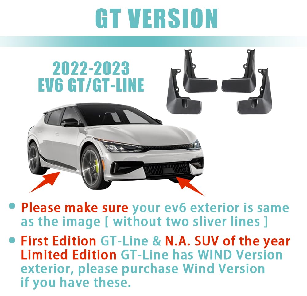 Bestevmod For Ev6 Mud Flaps Gt Splash Guards Accessories,Splash Fender Set Of 4 No Need To Drill Holes Compatible With 2022-2024