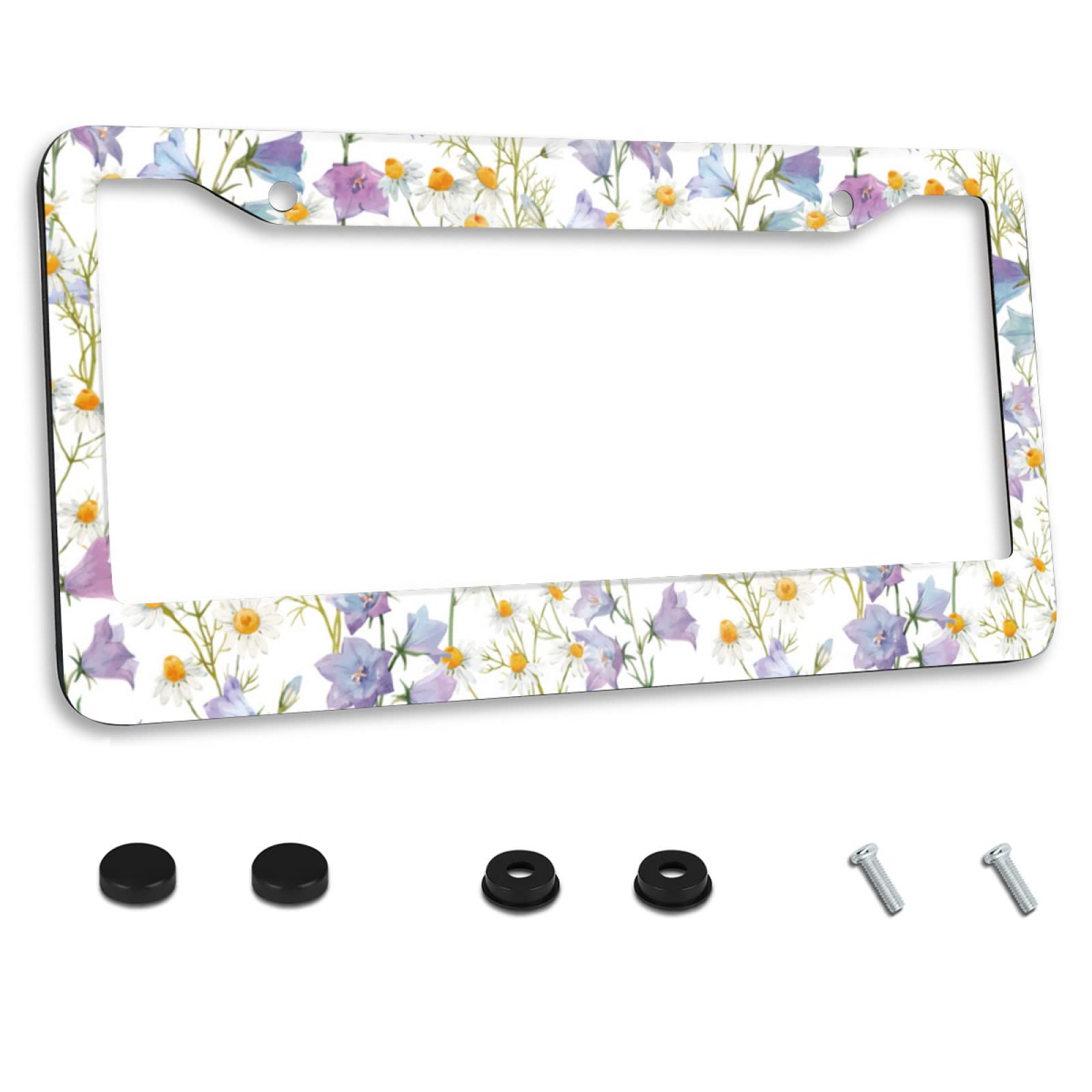 Beautiful Floral Bluebell Chamomile Flower License Plate Frame Car License Plate Stainless Steel Accessory License Plate Decor w