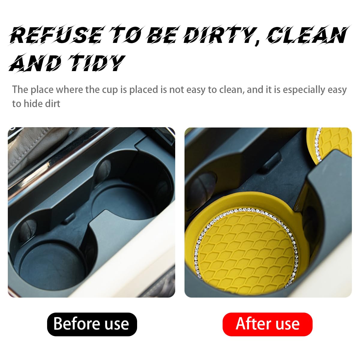 Zipelo Bling Car Cup Coaster, 4 Pack Universal Vehicle Anti-Slip Cup Holder Insert Coasters, Crystal Rhinestone Silicone Shockpr