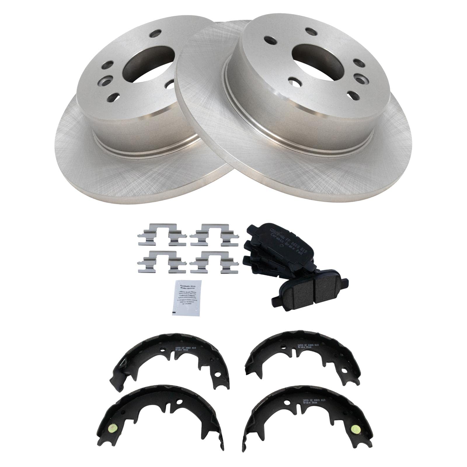 Trq Rear Brake Pad & Rotor Kit Brake Pads Brake Rotor Parking Brake Shoe Set Ceramic Compatible With 2000-2004 Toyota Avalon