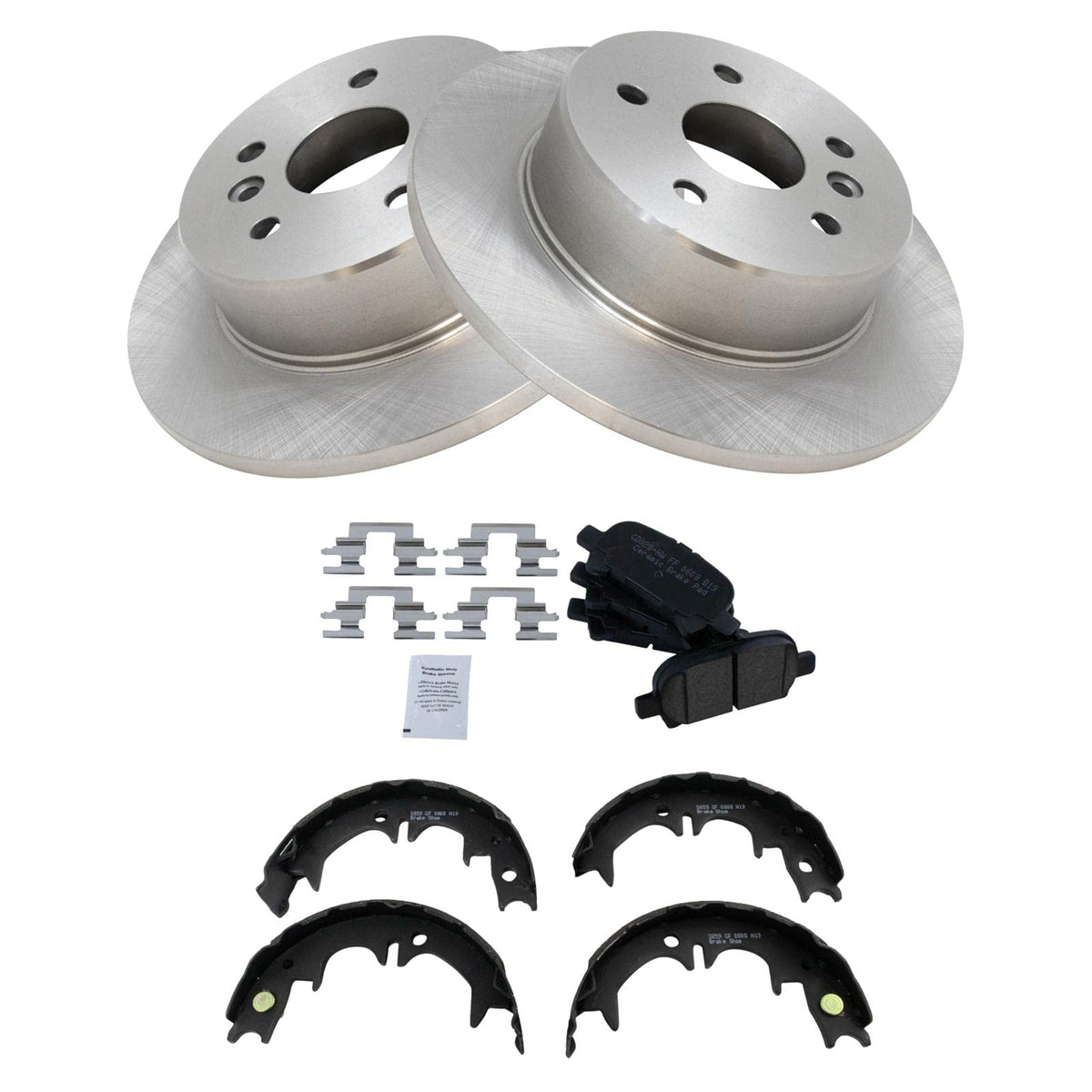 Trq Rear Brake Pad & Rotor Kit Brake Pads Brake Rotor Parking Brake Shoe Set Ceramic Compatible With 2000-2004 Toyota Avalon