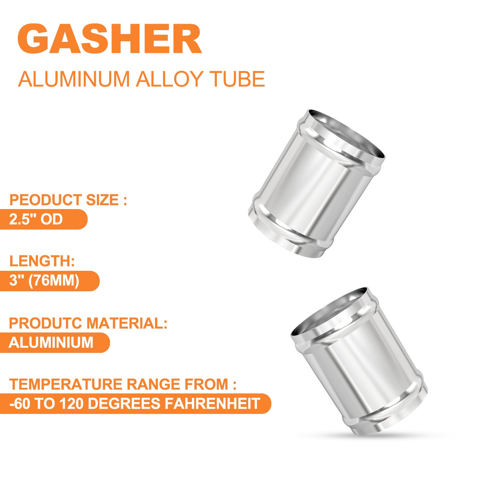 Gasher 1Pcs 3''(76Mm) Aluminum Alloy Tube Aluminum Straight 2.5''Od With Bead Roll, Intercooler Pipe For Intake And Cooling Syst