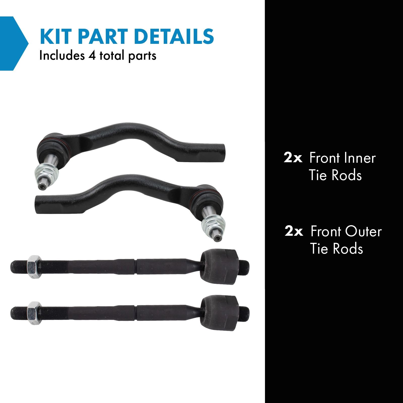 Trq Front Inner And Outer Tie Rod Set Compatible With 2017-2022 Chrysler Pacifica 2020 Voyager