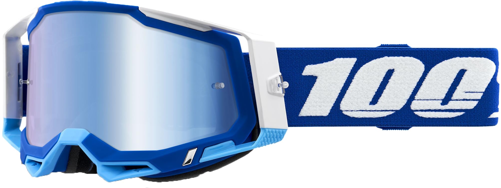 100% Racecraft 2 Mountain Bike & Motocross Goggles - MX and MTB Racing Protective Eyewear (Blue - Mirror Blue Lens)