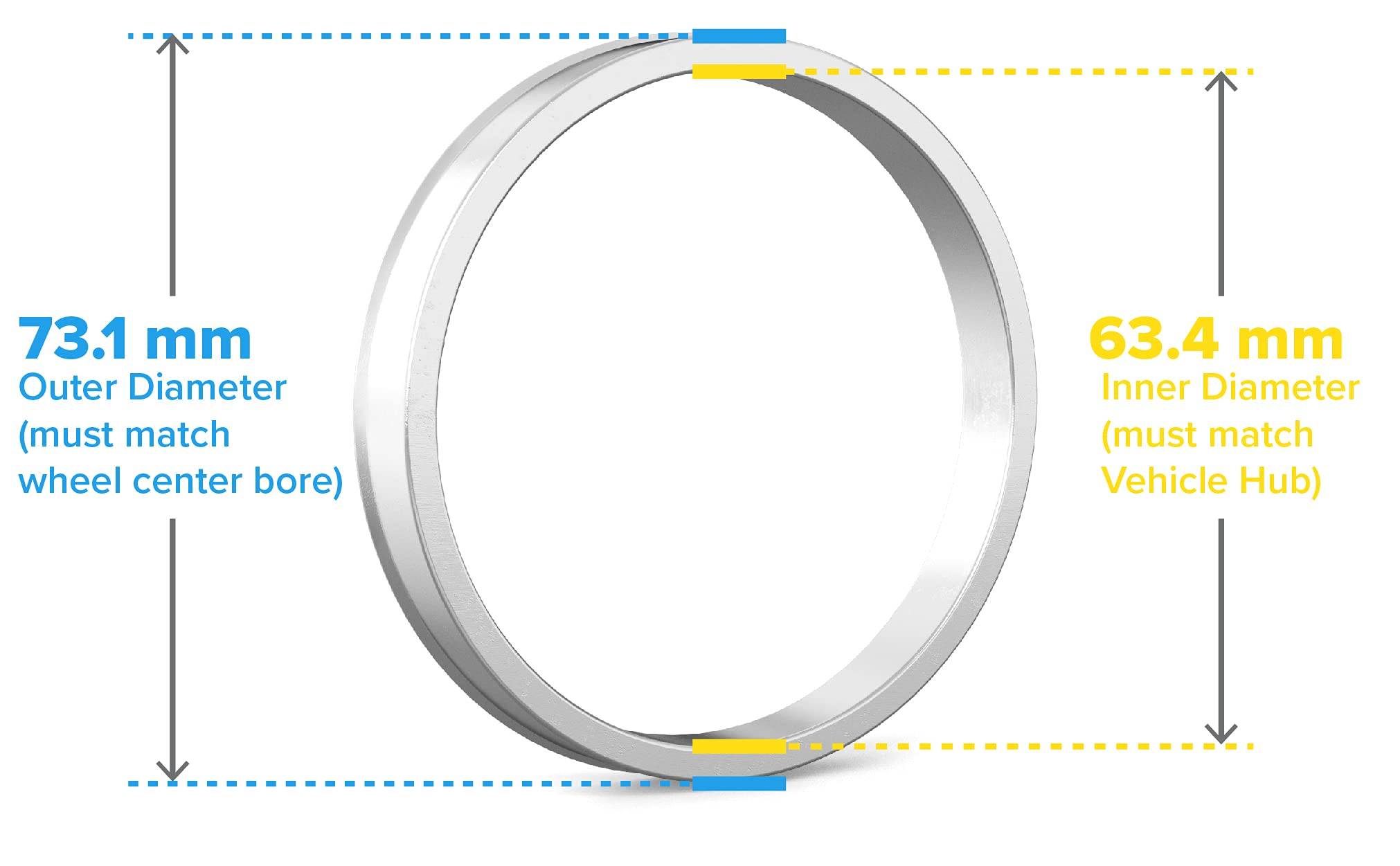 Stancemagic Hubcentric Rings (Pack Of 4) - 63.4Mm Id To 73.1Mm Od - Silver Aluminum Hubrings - For 63.4Mm Vehicle Hub And 73.1Mm Wheel Centerbore - Compatible With Jaguar Mercury Ford Lincoln