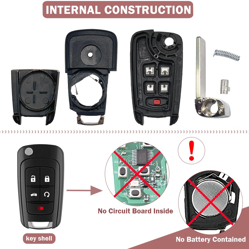 Key Fob Case Replacement 5 Button For Chevy Cruze Camaro Impala Equinox Gmc Terrain Buick Regal Lacrosse 2010 2011 2012 2013 201