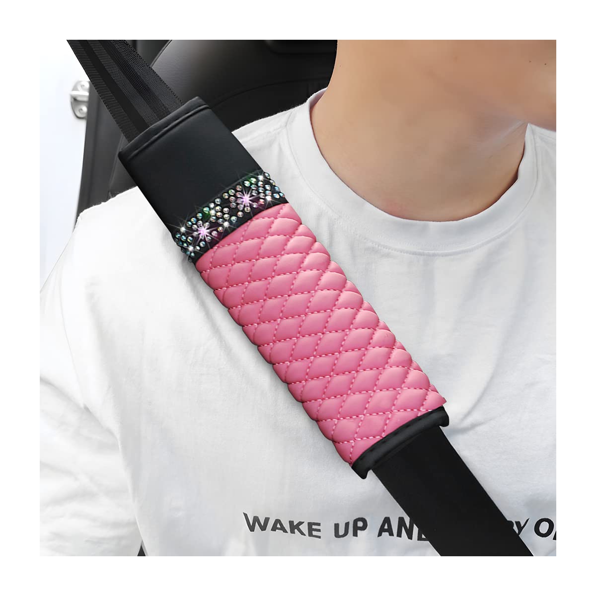 Zipelo 2 Pcs Auto Seat Belt Cover, Breathable Leather Shoulder Pads Protect Your Neck, Harness Pads Strap For A More Comfortable Driving, Car Accessories Compatible With Adults Kids (Pink)