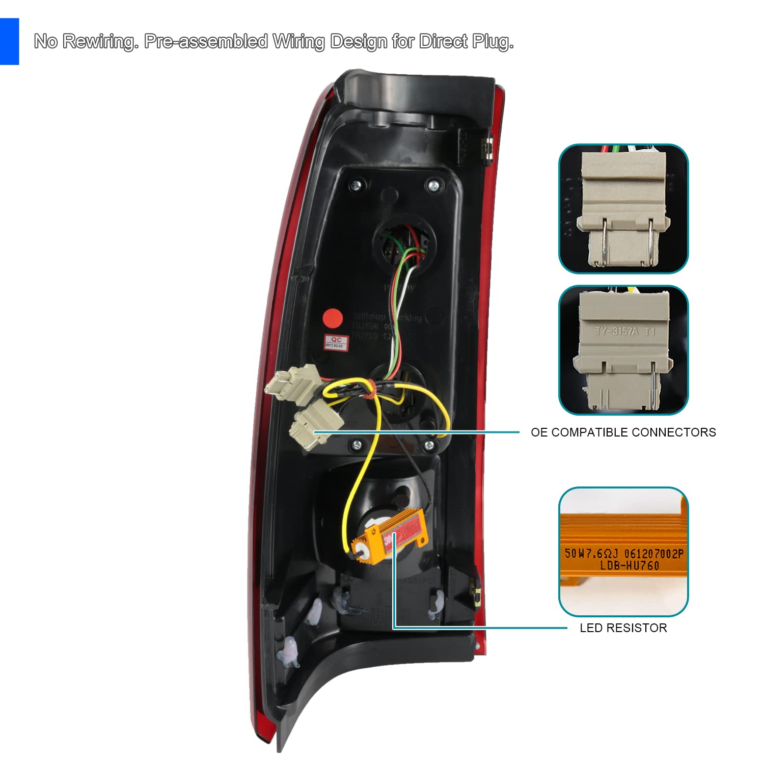 Spec-D Tuning Red Clear Lens LED Tail Lights Compatible with 1999-2002 Chevy Silverado 1500/1500HD/2500/2500HD, Sierra Models Left + Right Pair Assembly
