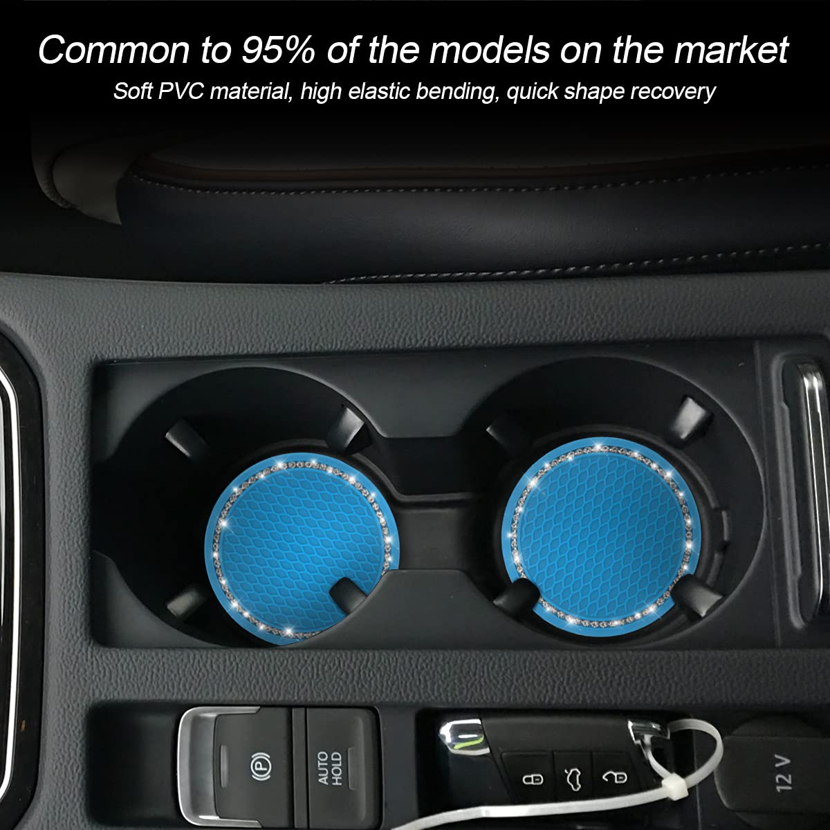 Car Bling Cup Holder Coaster, 2 Pack 2.75 Inch Crystal Rhinestone Car Cup Holder Insert Coaster,Universal For Cars, Vehicles, Suvs, Car Interior Accessories For Women And Men (Blue)