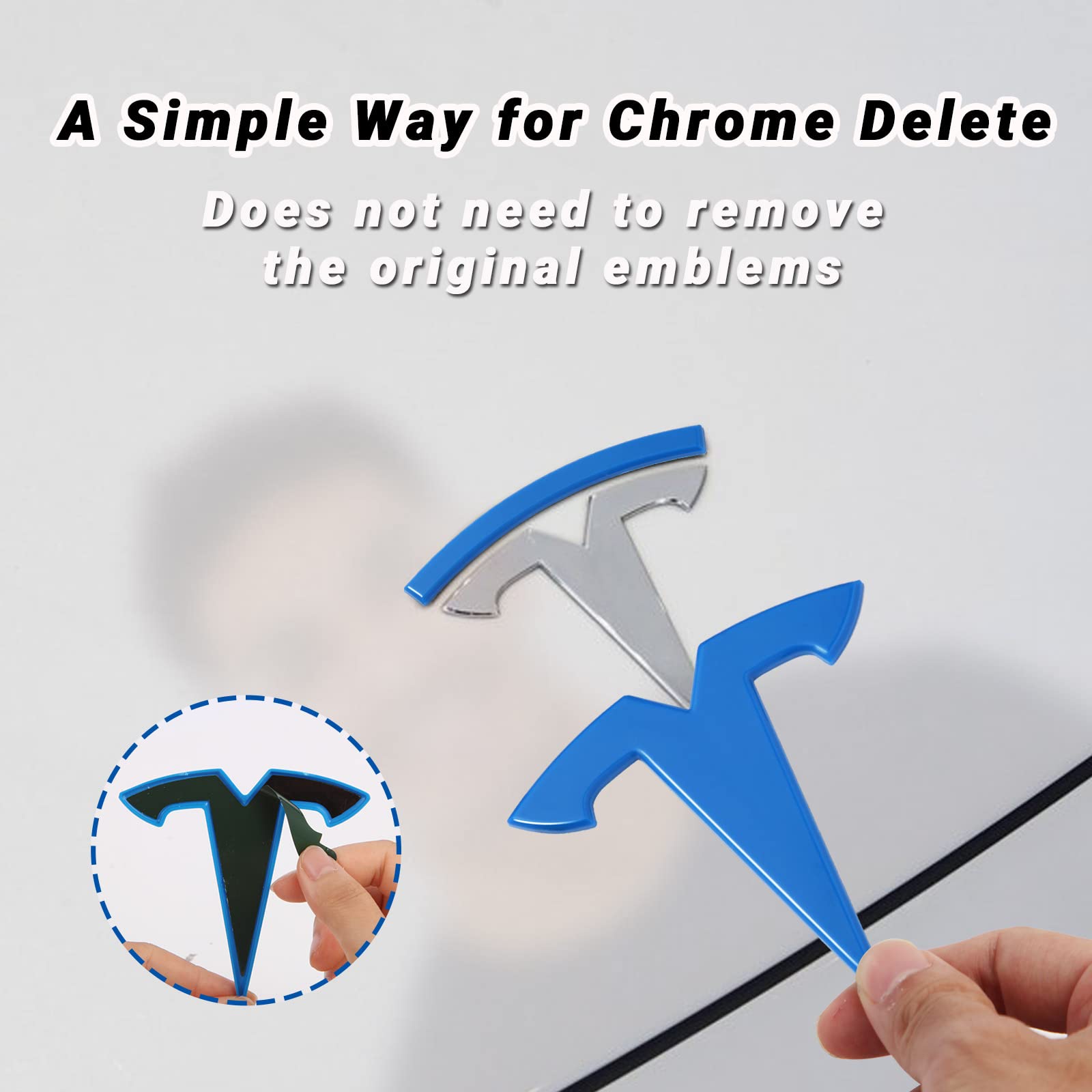 Tesla Model 3 Emblem Accessories Front Trunk Rear Trunk Logo Cover Sticker Badge Decals 2Pcs/Set (Blue)