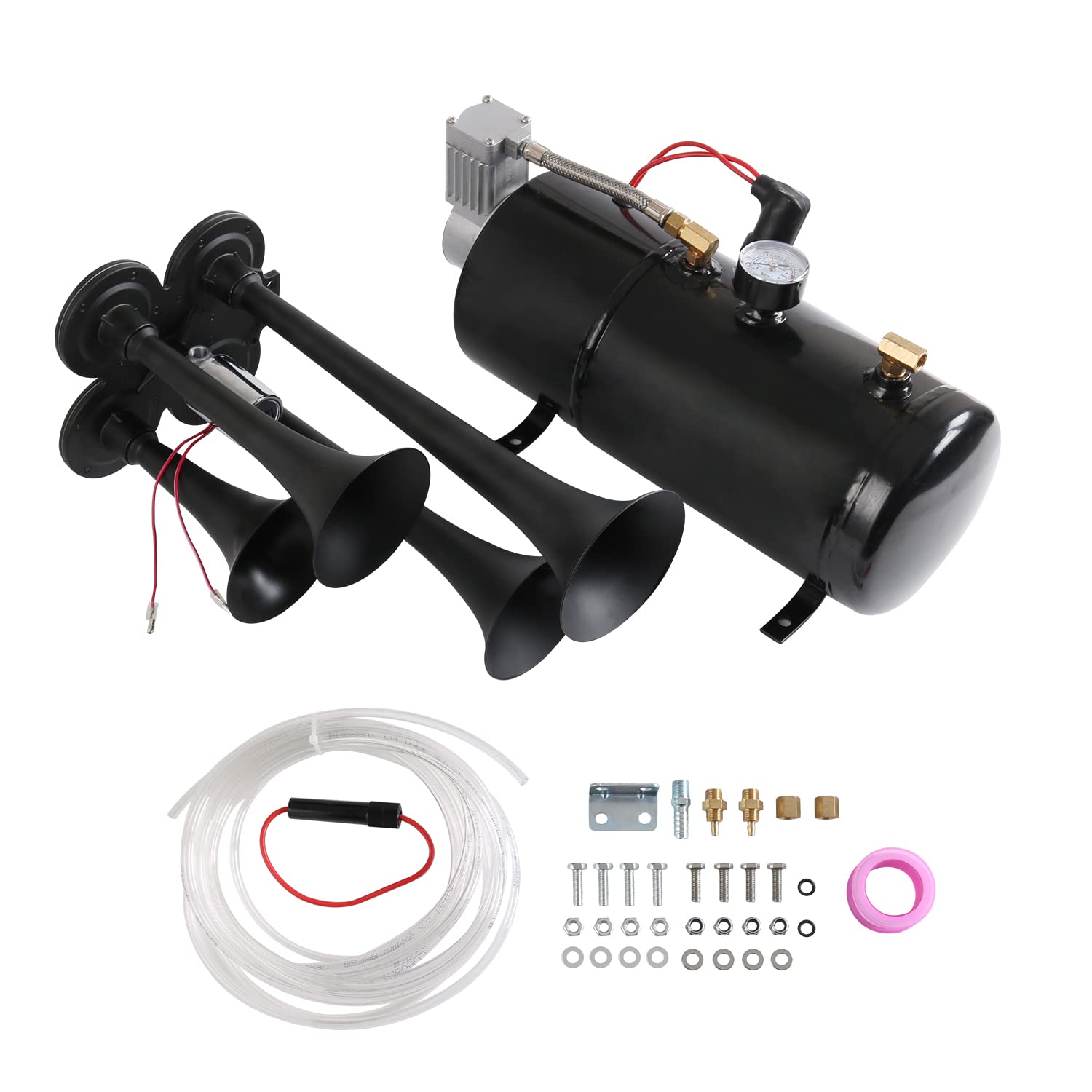 150Db 4 Trumpet Train Horns Kit Super Loud Air Horn With 150 Psi 12V Air Compressor Air Horn Compressor Tank For Any Vehicle Trucks Car Jeep Or Suv