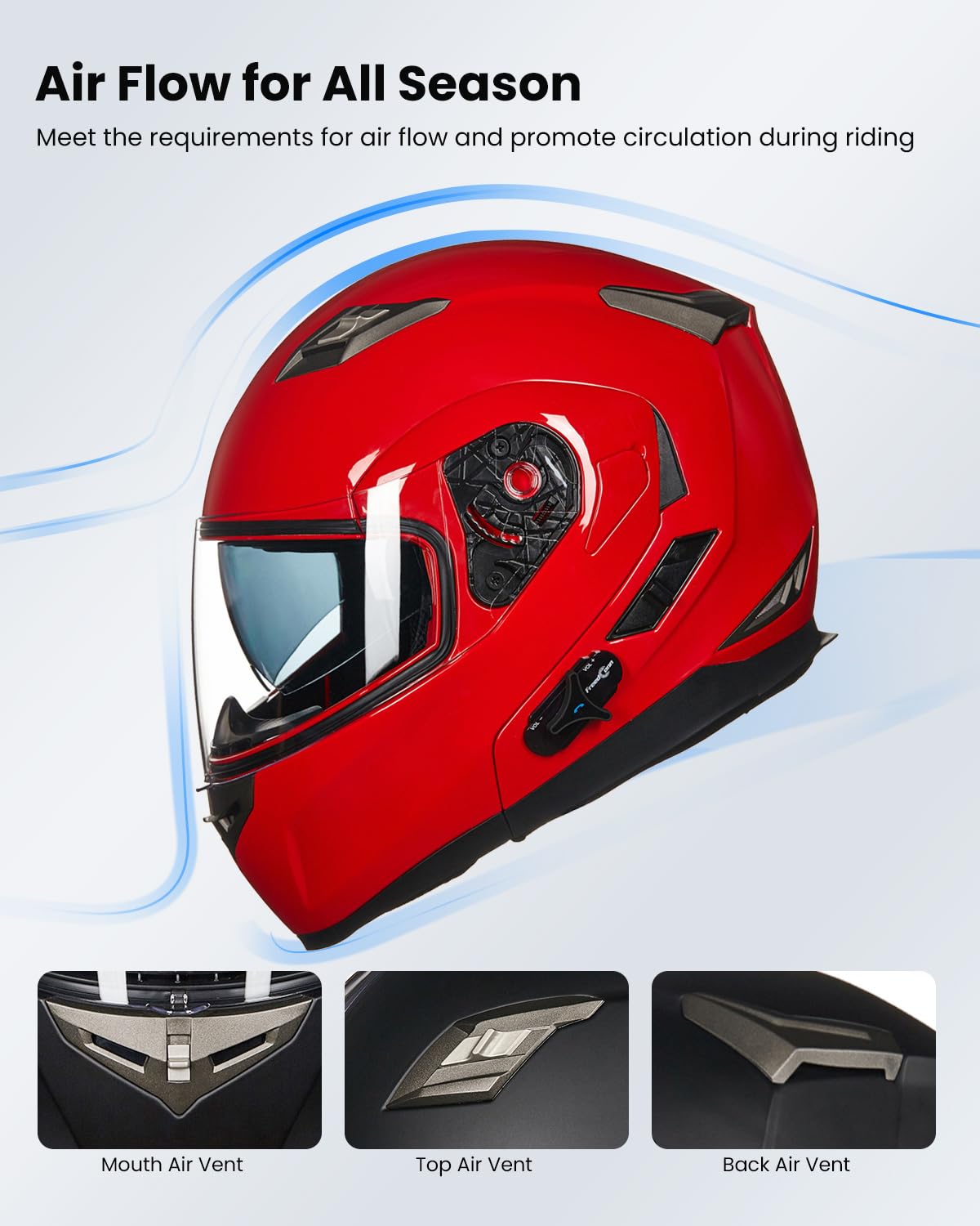 Ilm Bluetooth Integrated Modular Flip Up Full Face Motorcycle Helmet Sun Shield Mp3 Intercom Model 953 (S, Red)