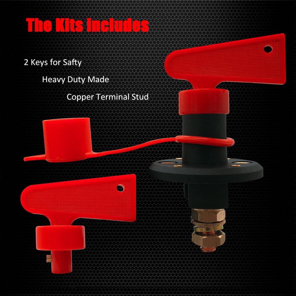 Ampper Battery Disconnect Switch, Isolator Cut Off Power Kill Master Battery Switch For Marine Car Boat Rv Atv Vehicles (2 Keys)