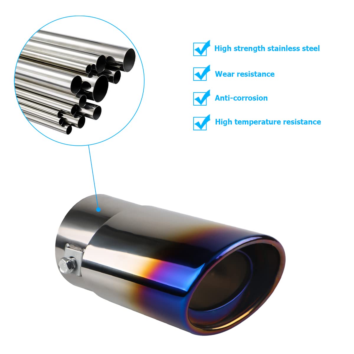 Stainless Steel Car Exhaust Tip, 2.5 To 3.3 Universal Car Exhaust Pipe Modification Tail Throat Tail Pipe, Steel Exhaust Tips Chrome-Plated Finish Tailpipe (Blue/A Style)