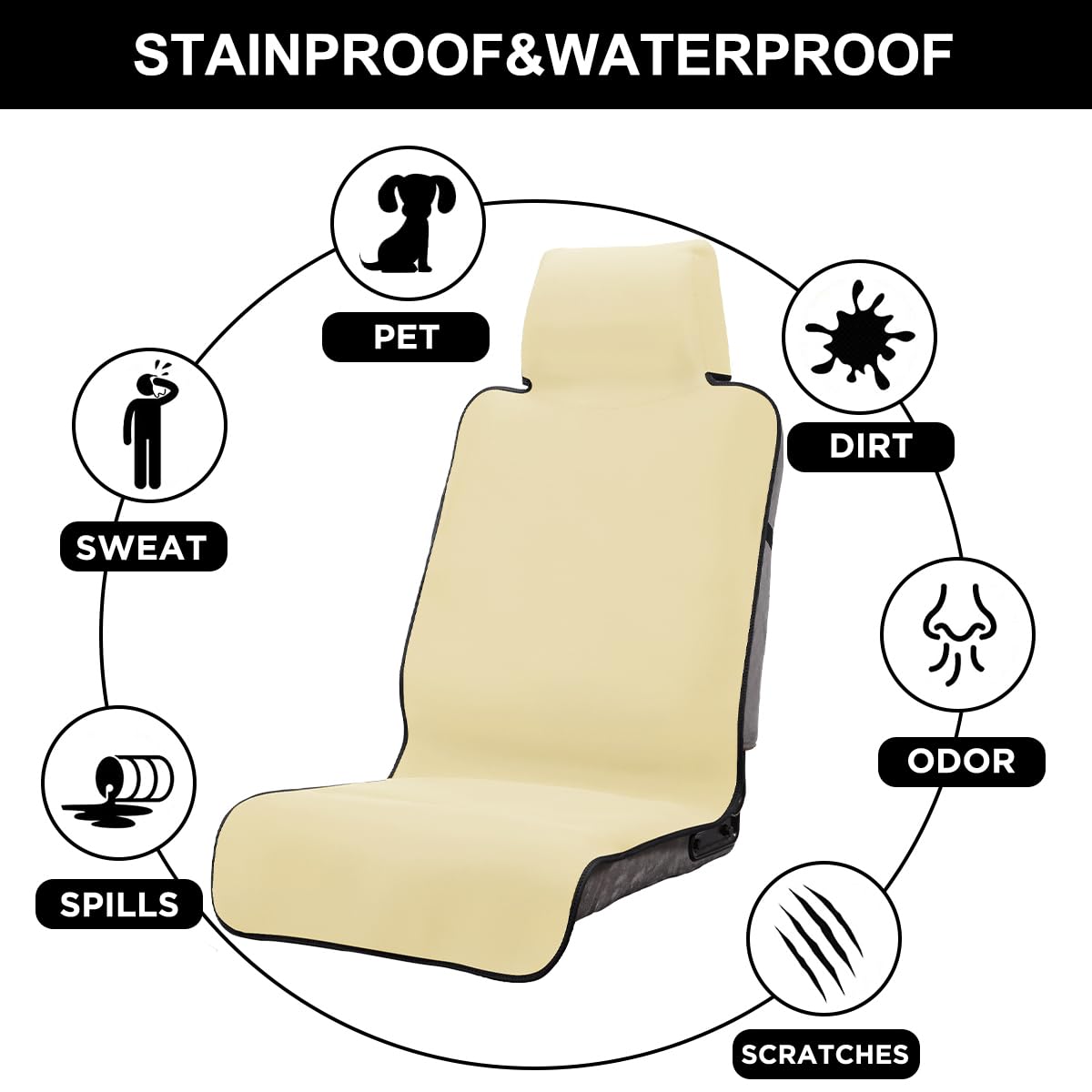DREAMANIA Waterproof Seat Cover, Upgraded Sweat Carseat Protector, Perfect for Universal Anti-Slip Car Truck SUV Seat, Ideal for
