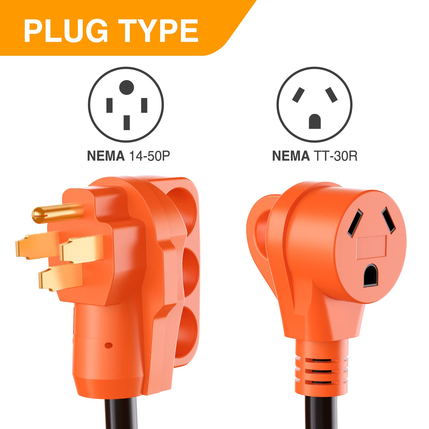 Nilight - 50033R 18 Inch 50 Amp To 30 Amp Rv Plug Adapter Heavy Duty Dogbone Electrical Adapter With Handle 50A Male To 30A Fema