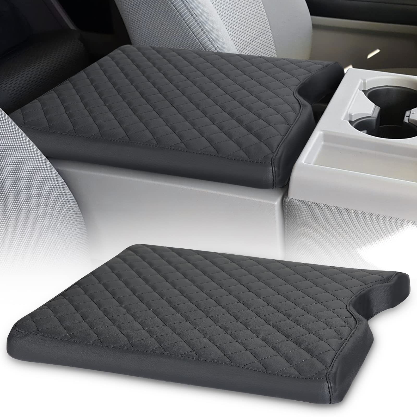 Issyauto Center Console Cover Compatible With 2015-2023 F150, 2017-2023 F250 F350 F450 With 40/20/40 Jump Seat, Leather Armrest Cover Middle Console Cover Armrest Box Protective Cover