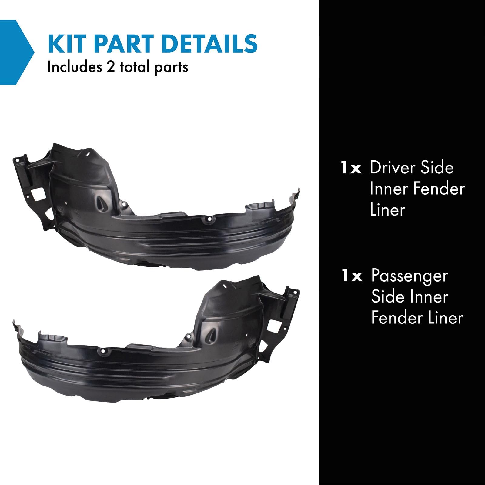 Trq Inner Fender Liner Set Compatible With 2007-2012 Acura Rdx Ac1248122 Ac1249122