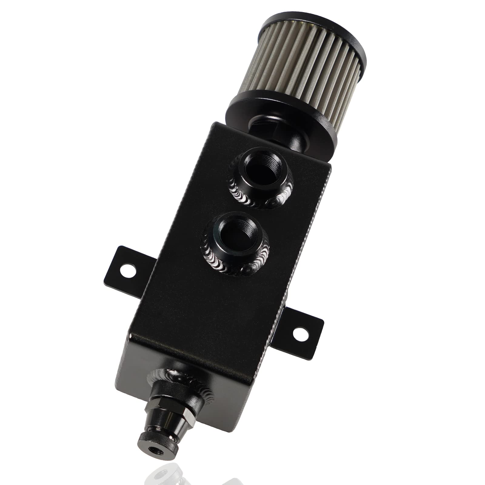 POSENG Universal 10AN Oil Catch Can Tank Baffled 1L with Filter Aluminum Black