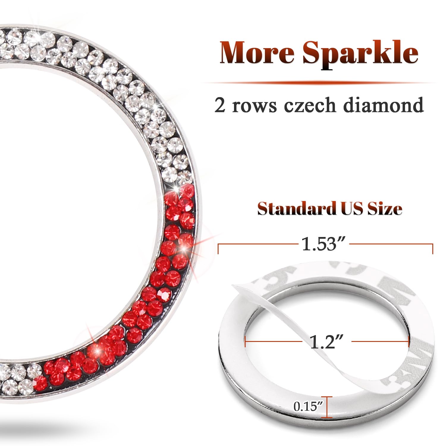 Tobequeen White And Red Bling Push To Start Button Ring Emblem Sticker, Crystal Diamond Rhinestone Start Buttone Cover Car Decor