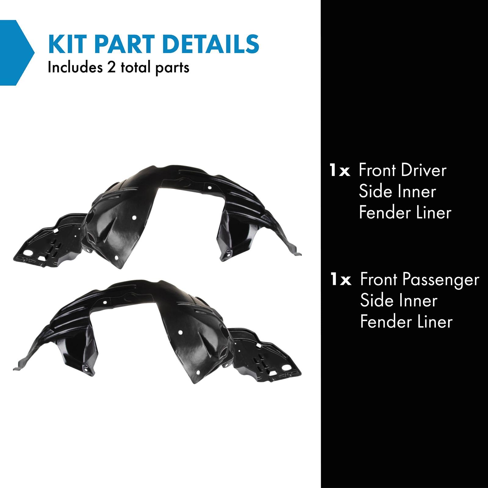 Trq Front Inner Fender Liner Set Compatible With 2010-2011 Honda Insight Ho1248136 Ho1249136