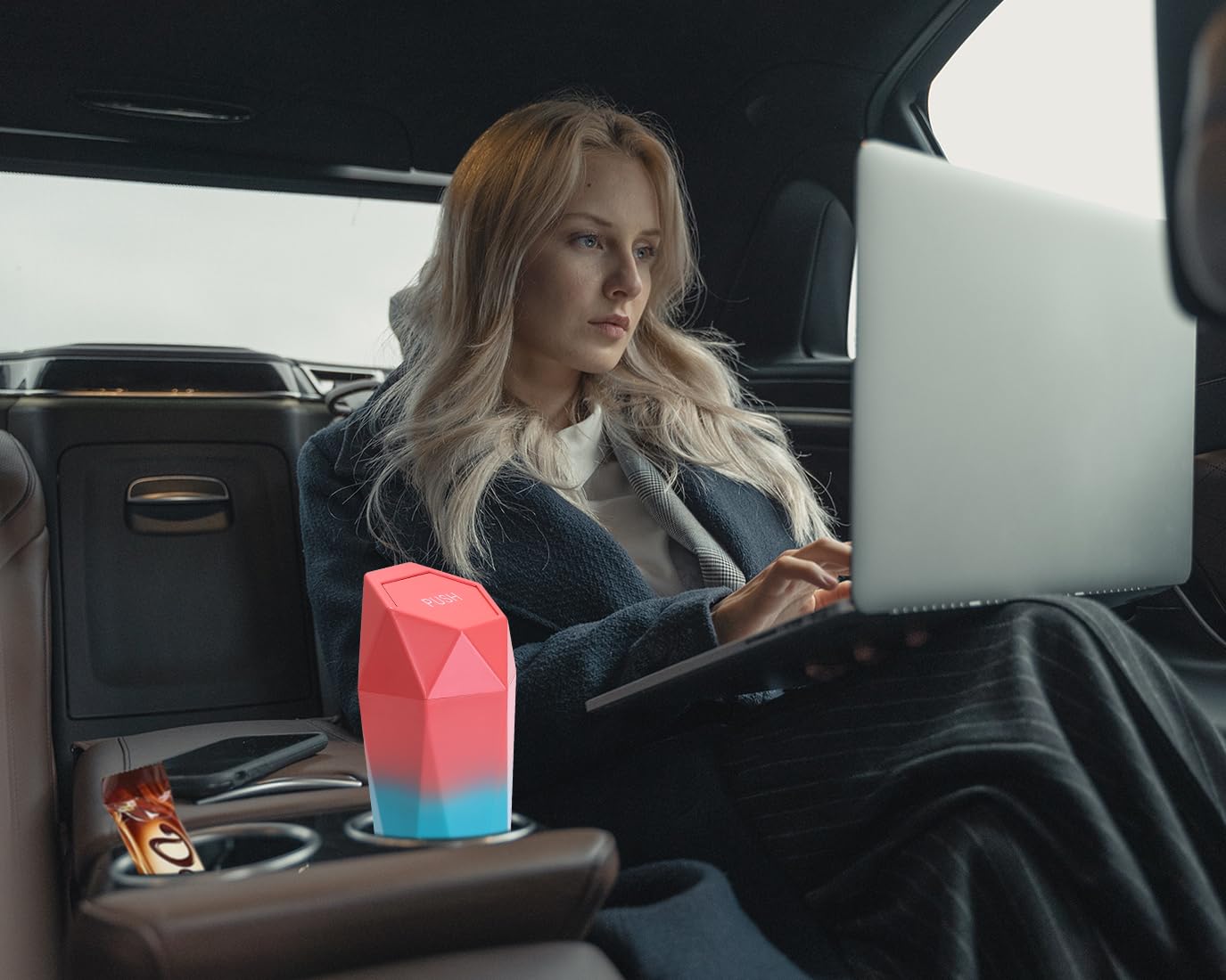 Ginsco Car Trash Can With Lid, 2 Pack Mini Car Cup Holder Trash Can, Car Garbage Can Car Accessories For Interior, Leakproof Sma