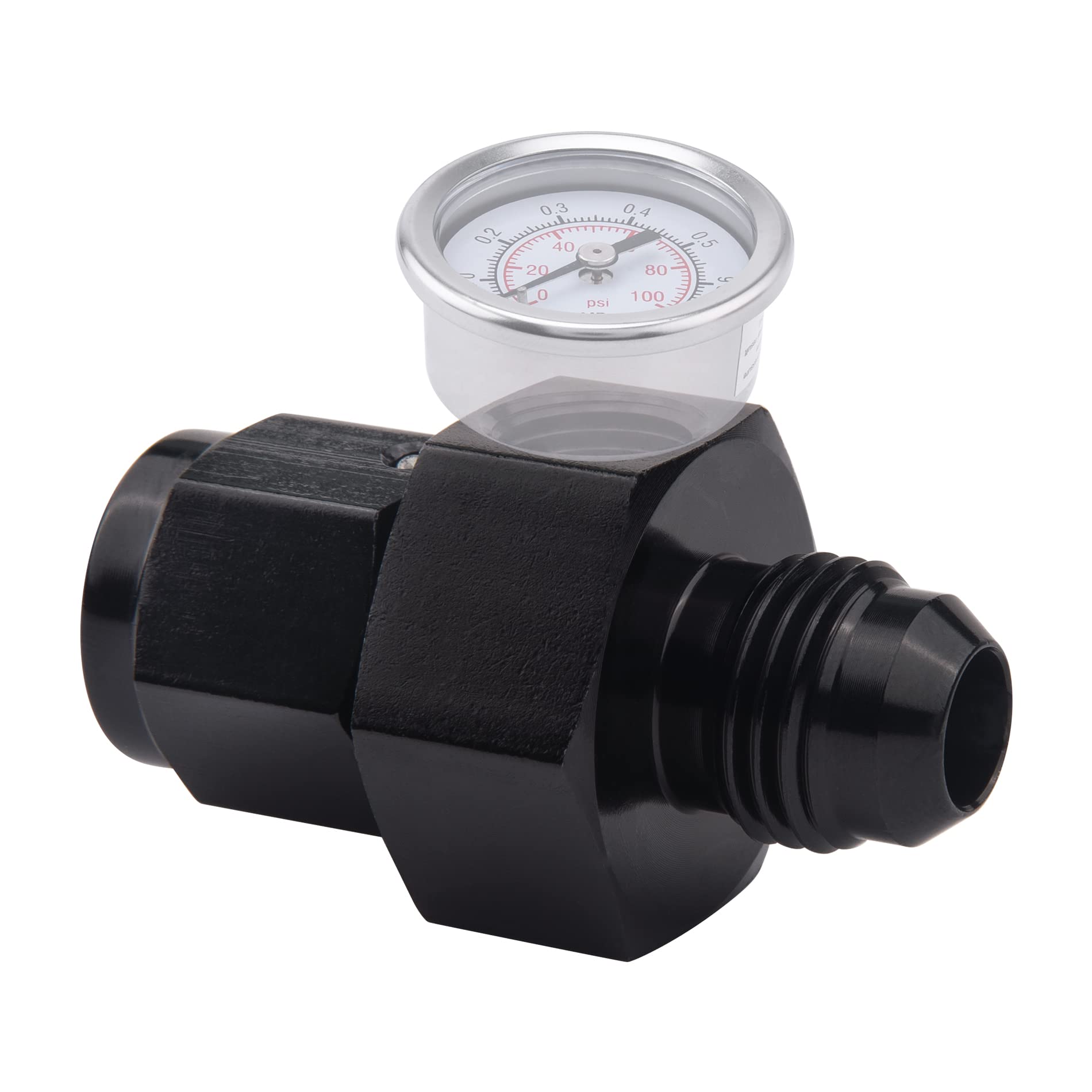 Evil Energy 6An Male Flare To -6 Female Swivel With 1/8 Npt Gauge Port Fuel Pressure Take Off Fitting Adapter Aluminum