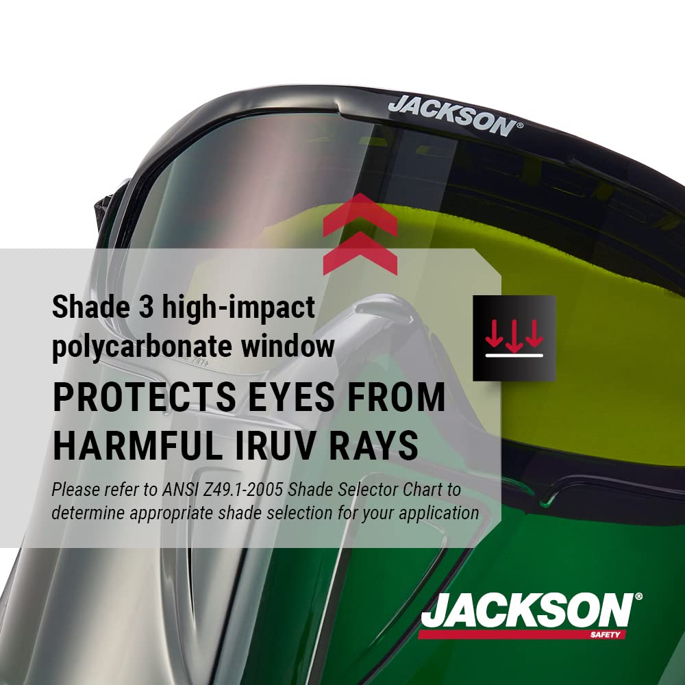 Jackson Safety Gpl530 Premium Goggle With Detachable Face Shield, Anti-Fog Coating, Shade 3 Ir Lens, Green, 21001