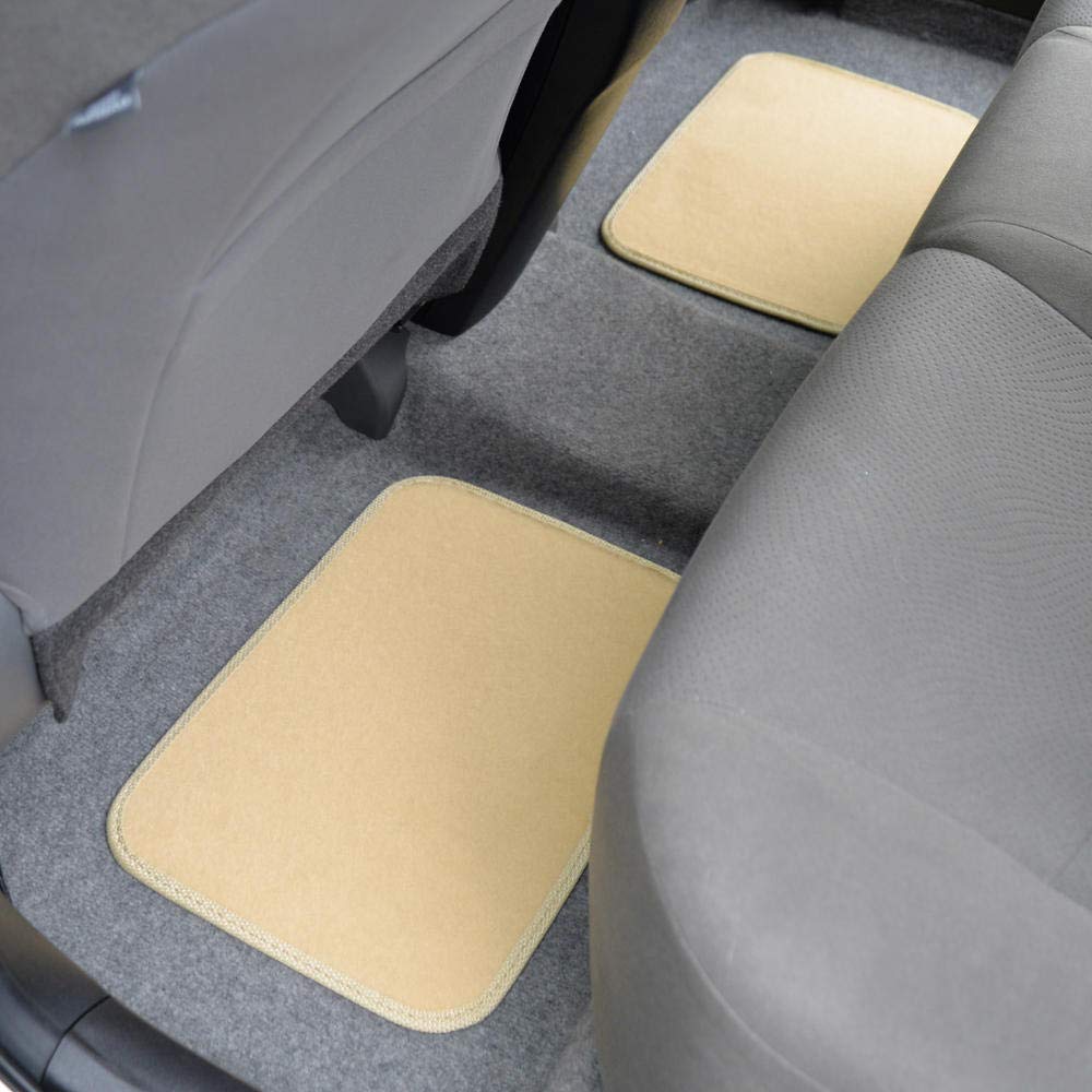 Bdk Premium 4Pc Set Of Carpet Car Floor Mats With Vinyl Safety Heel Pad For Car, Truck, Suv, Coupe Sedan, Light Beige (Mt-100-Lb