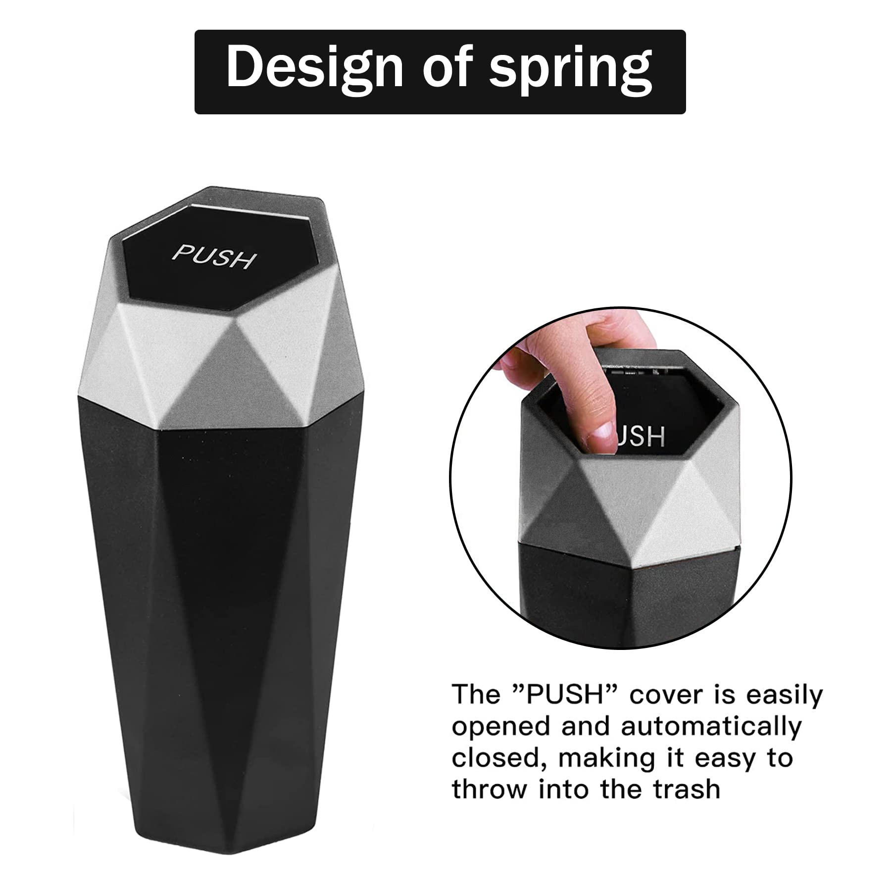 Justtop Car Trash Can With Lid, Diamond Design Small Automatic Portable Trash Can, Easy To Clean, Used In Car Home Office (Silve
