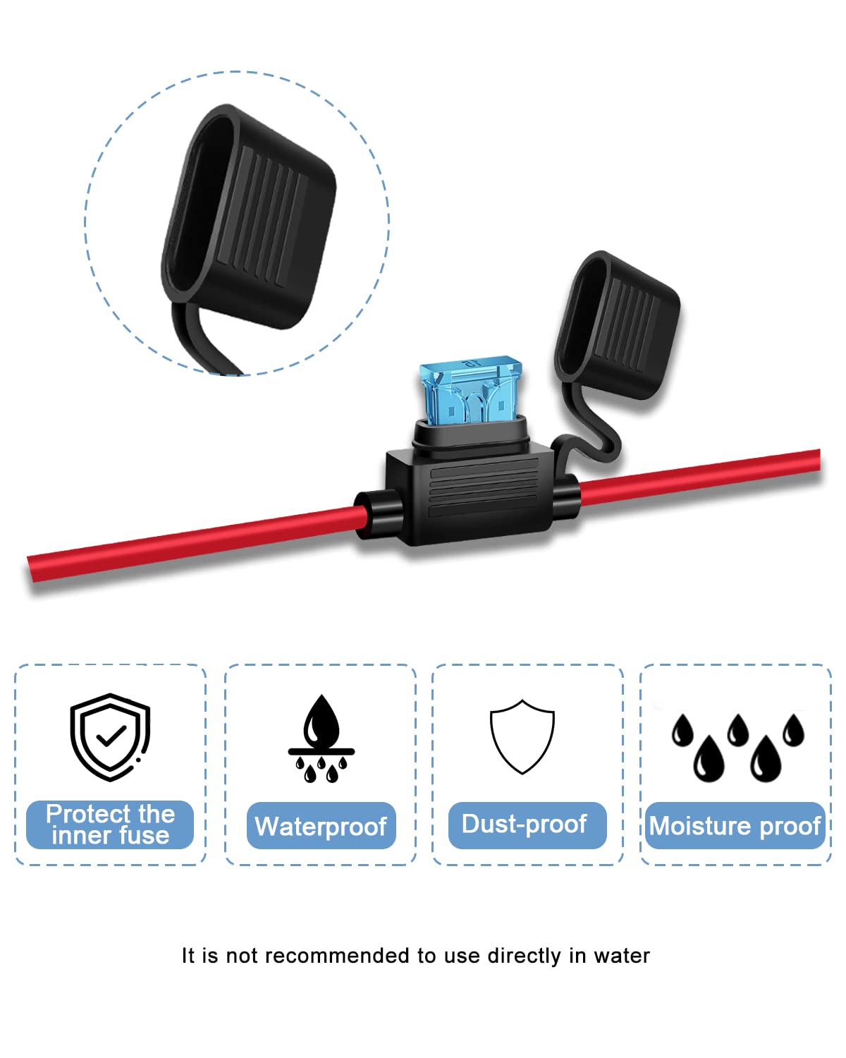 Riseuvo 5 Pack 12 AWG Inline Fuse Holder with 60 ATC/ATO Blade Fuses (2A-50A) - Automotive Replacement Fuse Holder