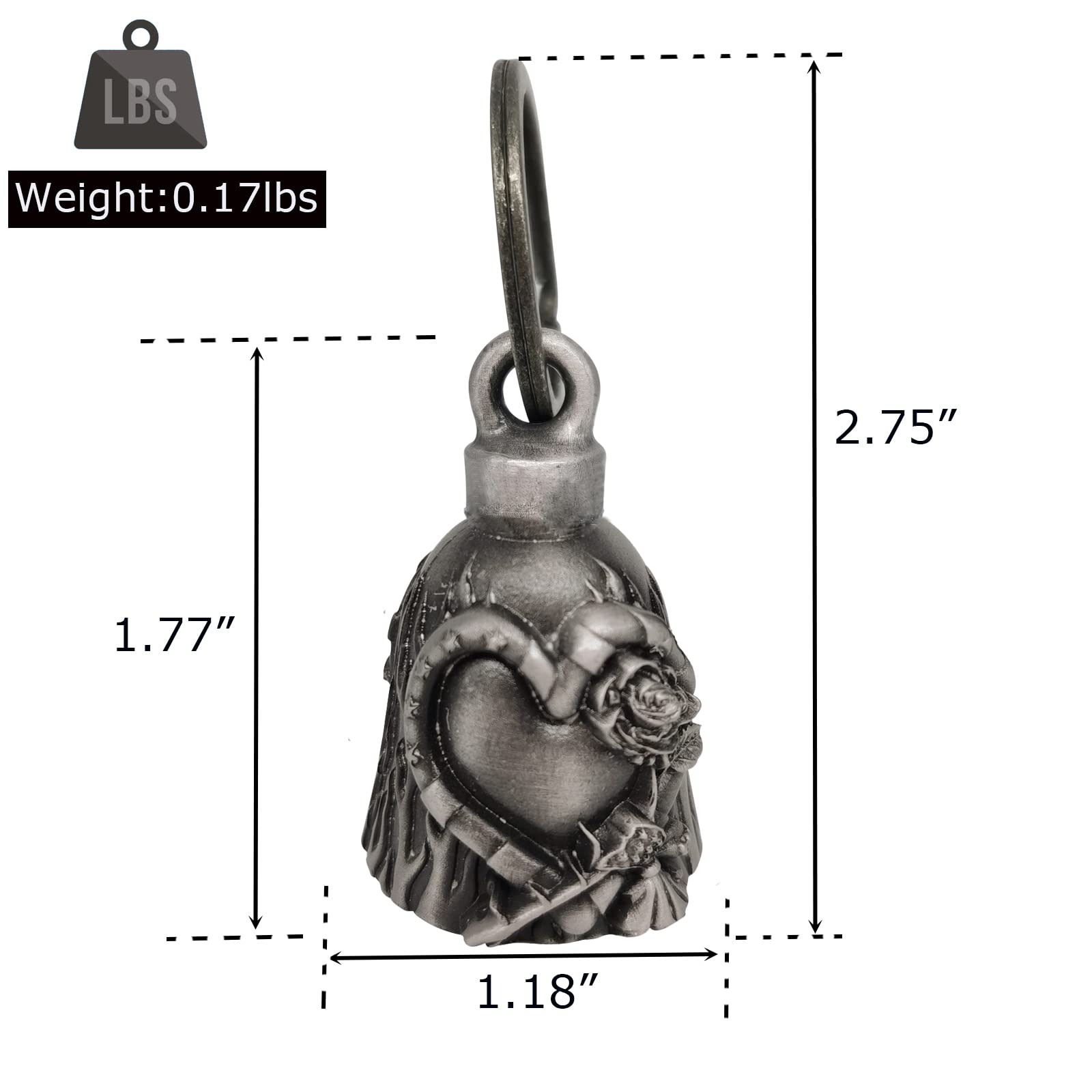 Dream Apparel Motorcycle ride bell for bikers,heavy spirit bells accessory and key chain for luck (DBL12-L Heart with rose)