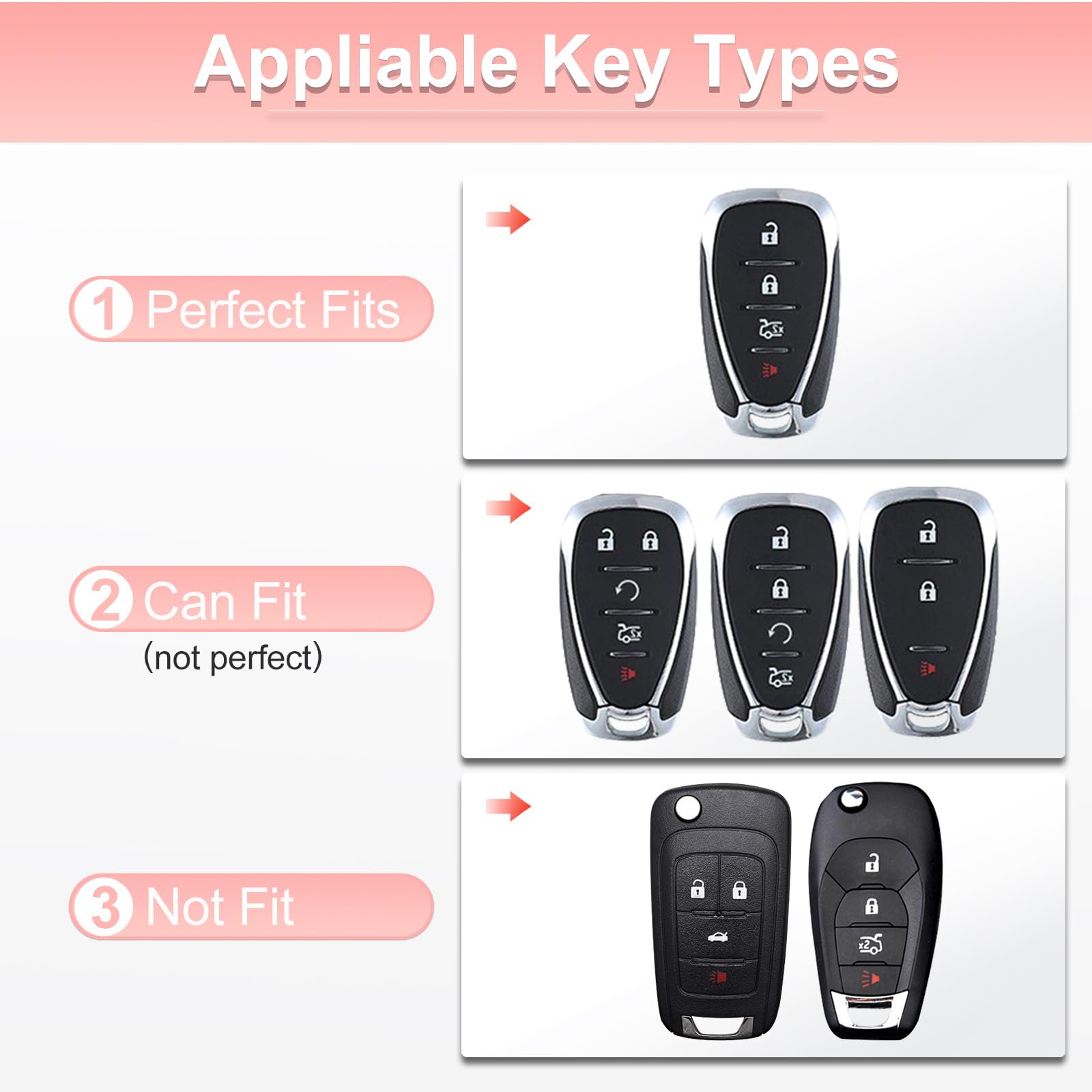 Pangpai Pink Key Fob Cover for Chevy, Soft TPU Key Case Protection with Bling Keychain Fit for Chevy Chevrolet Malibu Equinox Tr