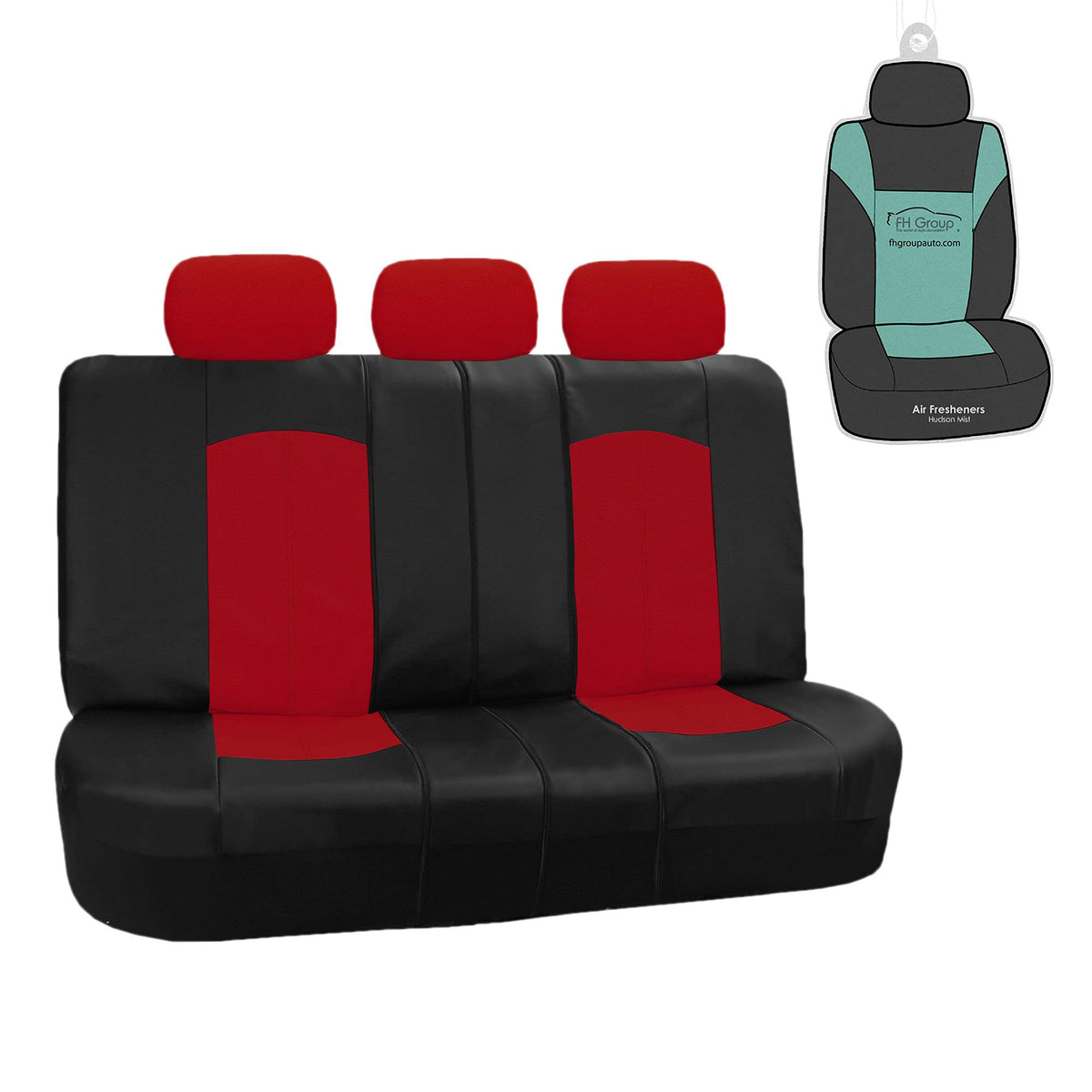 FH Group Highest Grade Faux Leather Split Bench Seat Cover, Rear Set - Universal Fit for Cars Trucks & SUVs (Red/Black) PU008013