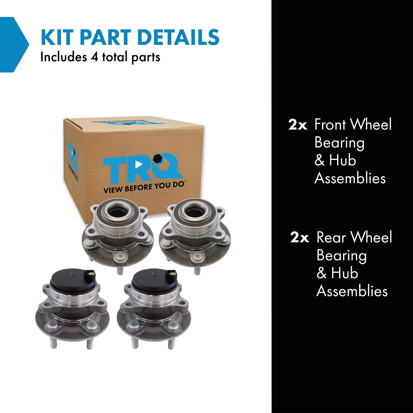 Trq Front & Rear Wheel Hub Bearings Assembly Set Compatible With 2014-2020 Ford Fusion 2019-2020 Police Responder Hybrid Ssv Plu