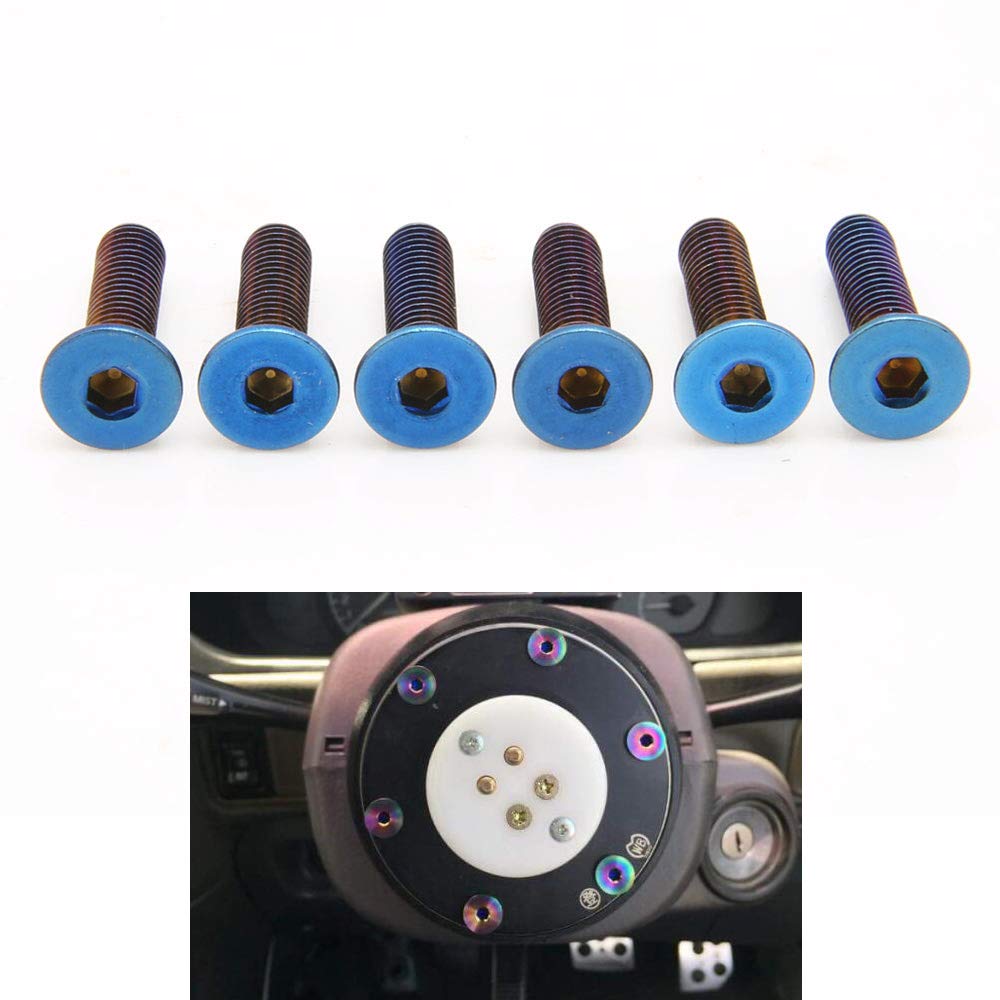 Kyostar 6 Pcs Stainless Steering Wheel Screw Bolts M5  0.8 (Length 15Mm) Burnt Titanium Blue Steering Wheel Bolts Screw