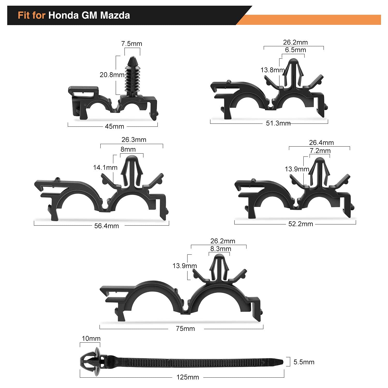 GOOACC 60Pcs Car Wire Loom Routing Clips Assortment - 6 Different Sizes Universal Wiring Harness Routing Clip Replacement Parts